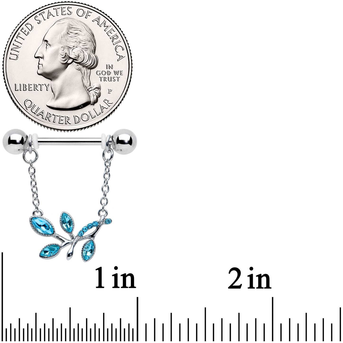 14G 9/16 Blue Gem Leaves of Love Chain Dangle Nipple Ring Set