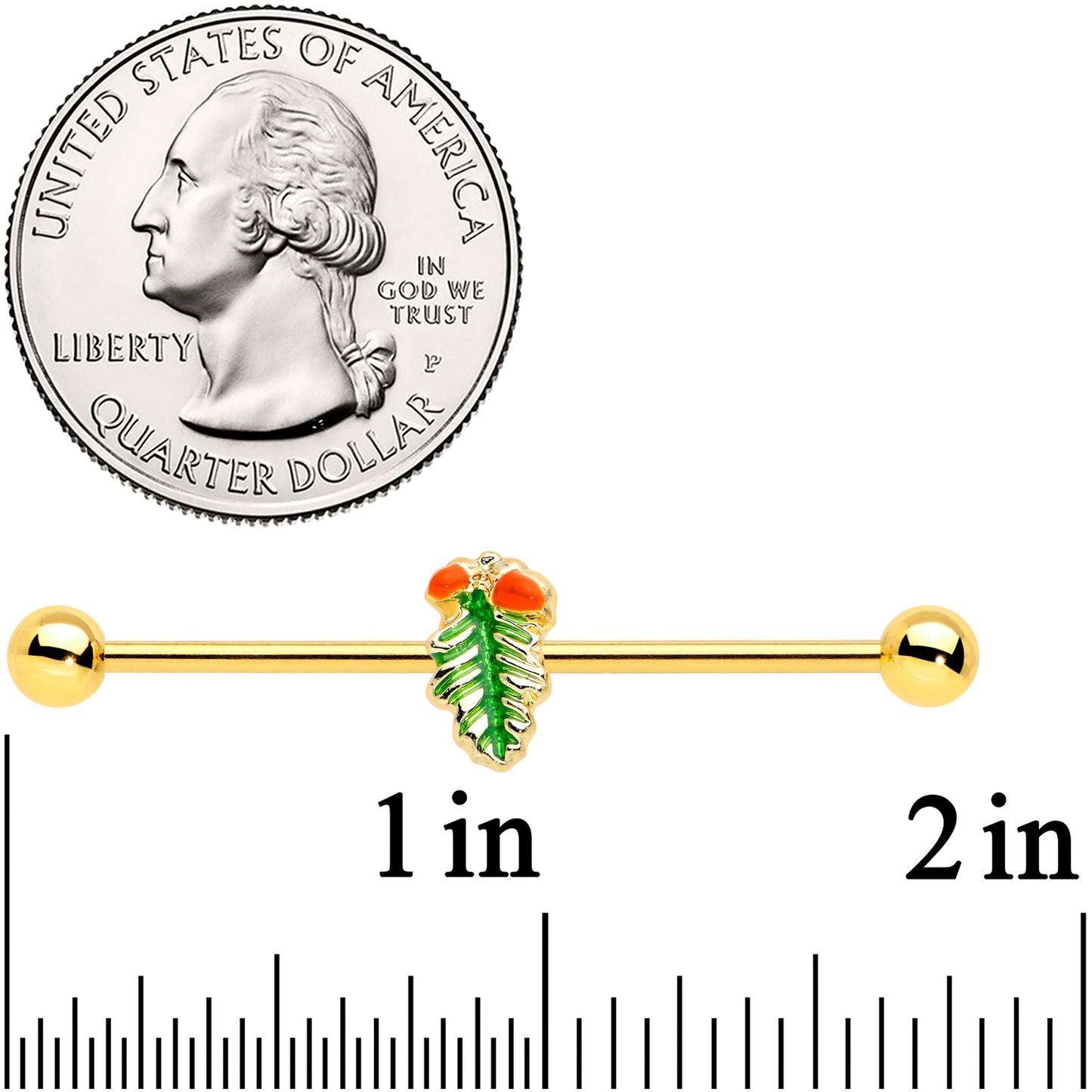 14G Gold Tone Acorns Pine Cone Autumn Industrial Barbell 38mm