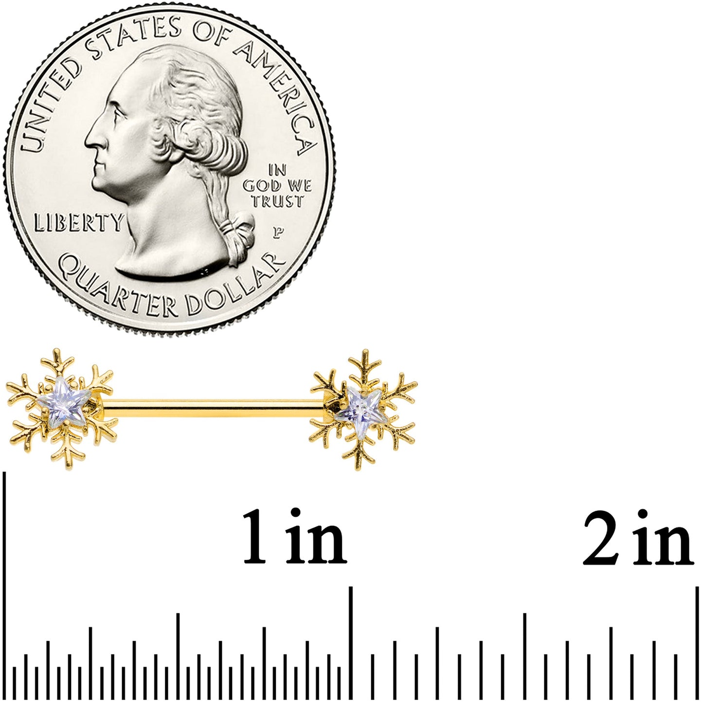 14G 9/16 Clear Gem Gold Tone Snowflake Christmas Nipple Ring Set