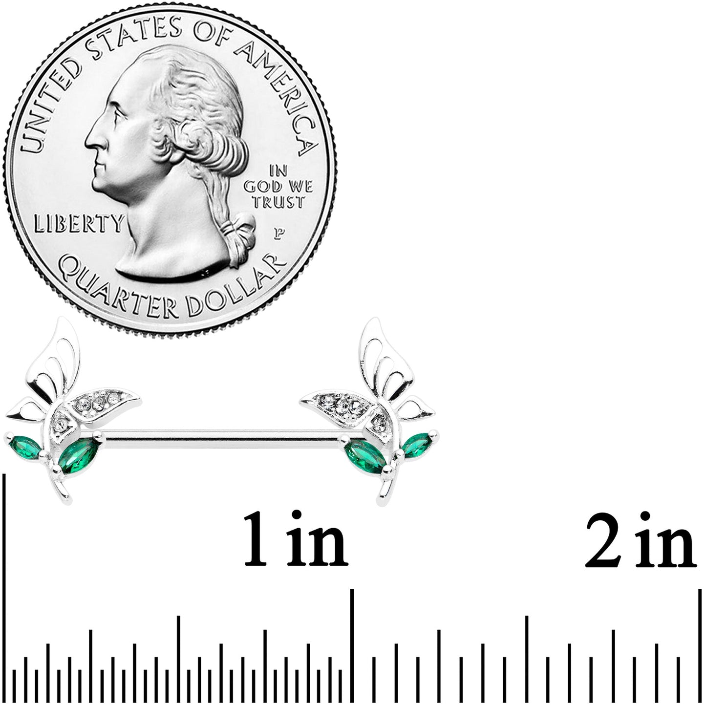 14G 9/16 Clear Gem Floral Butterfly Nipple Ring Set