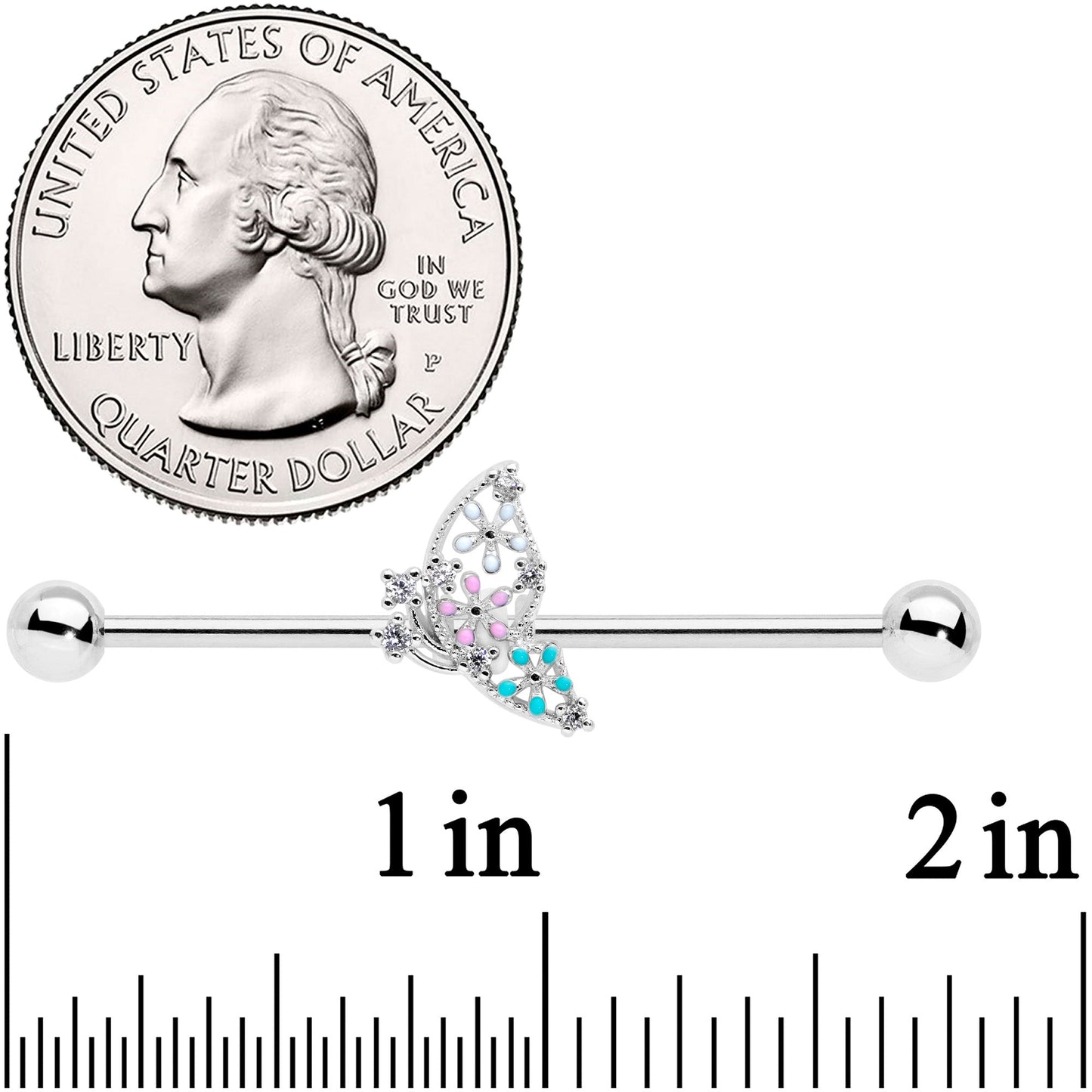 14G Clear CZ Gem Abstract Butterfly Industrial Barbell 38mm