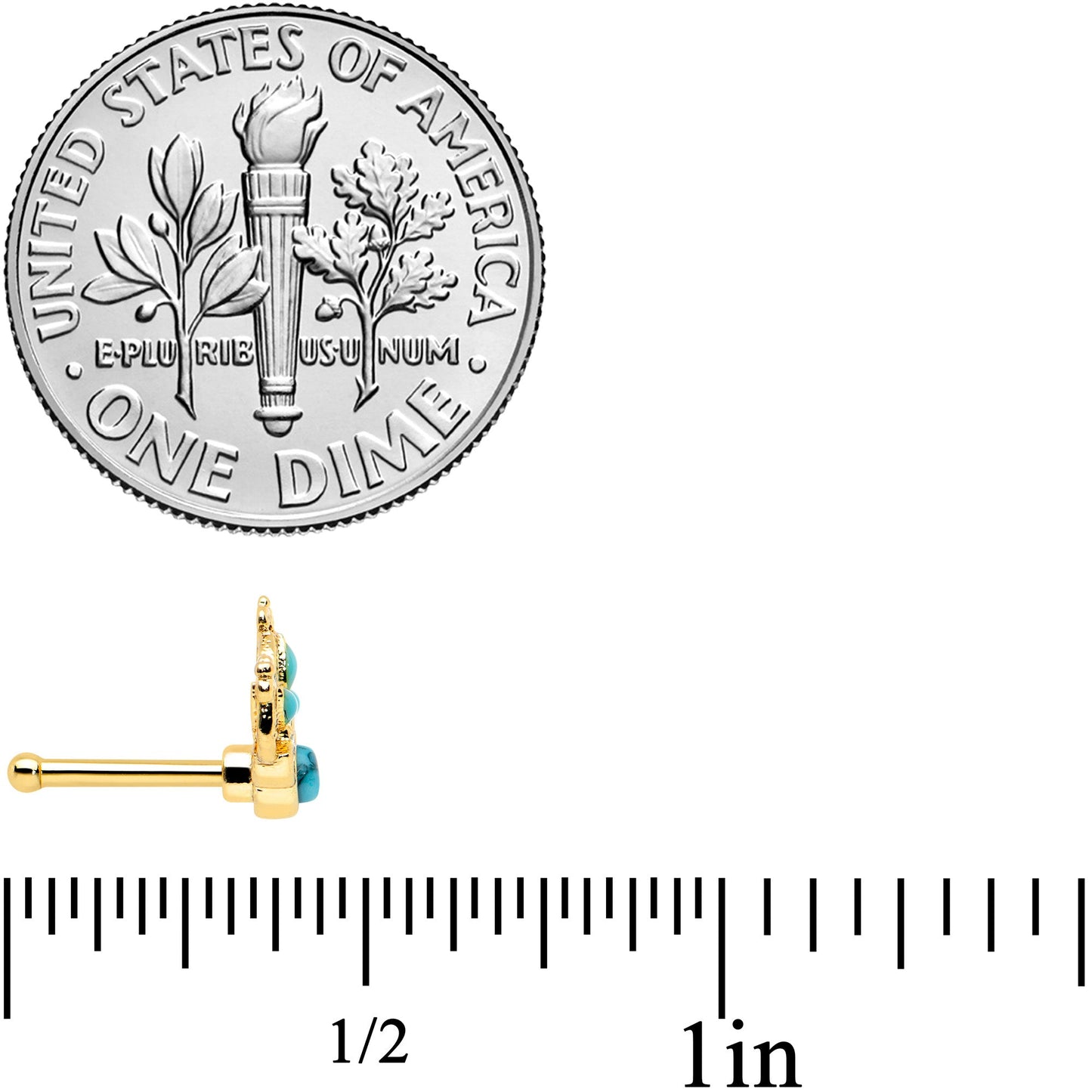 20G 1/4 Turquoise Gold Tone Opulent Flower Nose Bone