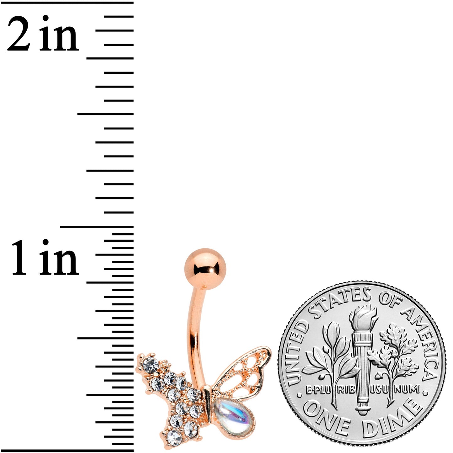 Clear Aurora Gem Rose Gold Tone Super Glam Butterfly Belly Ring