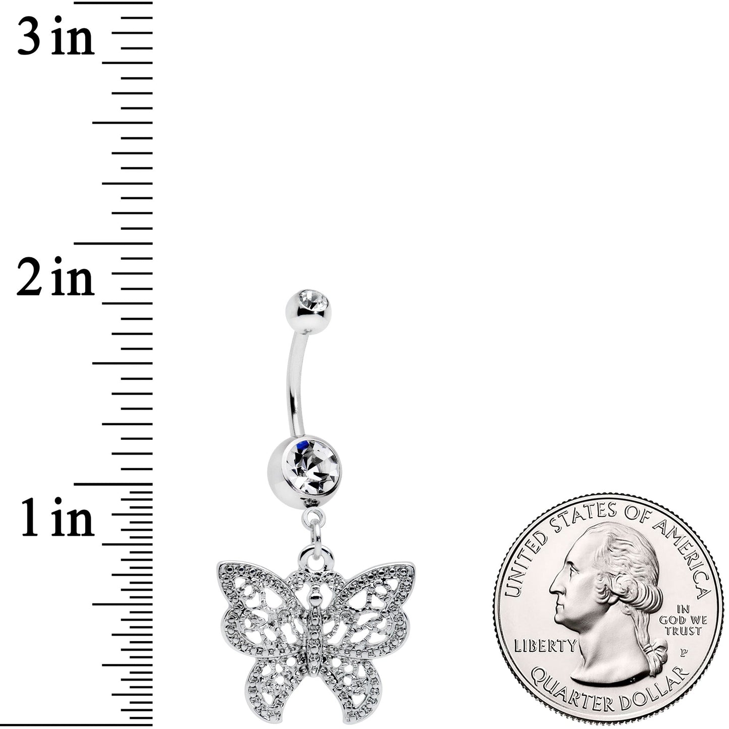 Clear CZ Gem Ultra Luxe Butterfly Dangle Belly Ring