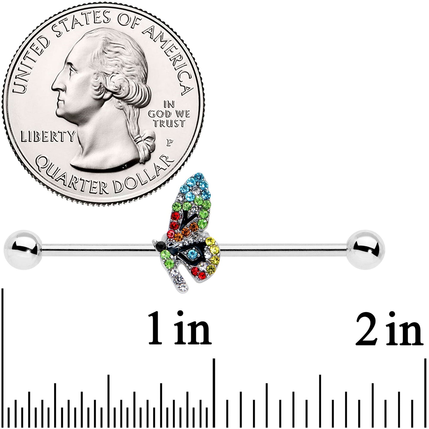 14G Blue Red Green Gem Glitz Dragonfly Industrial Barbell 38mm