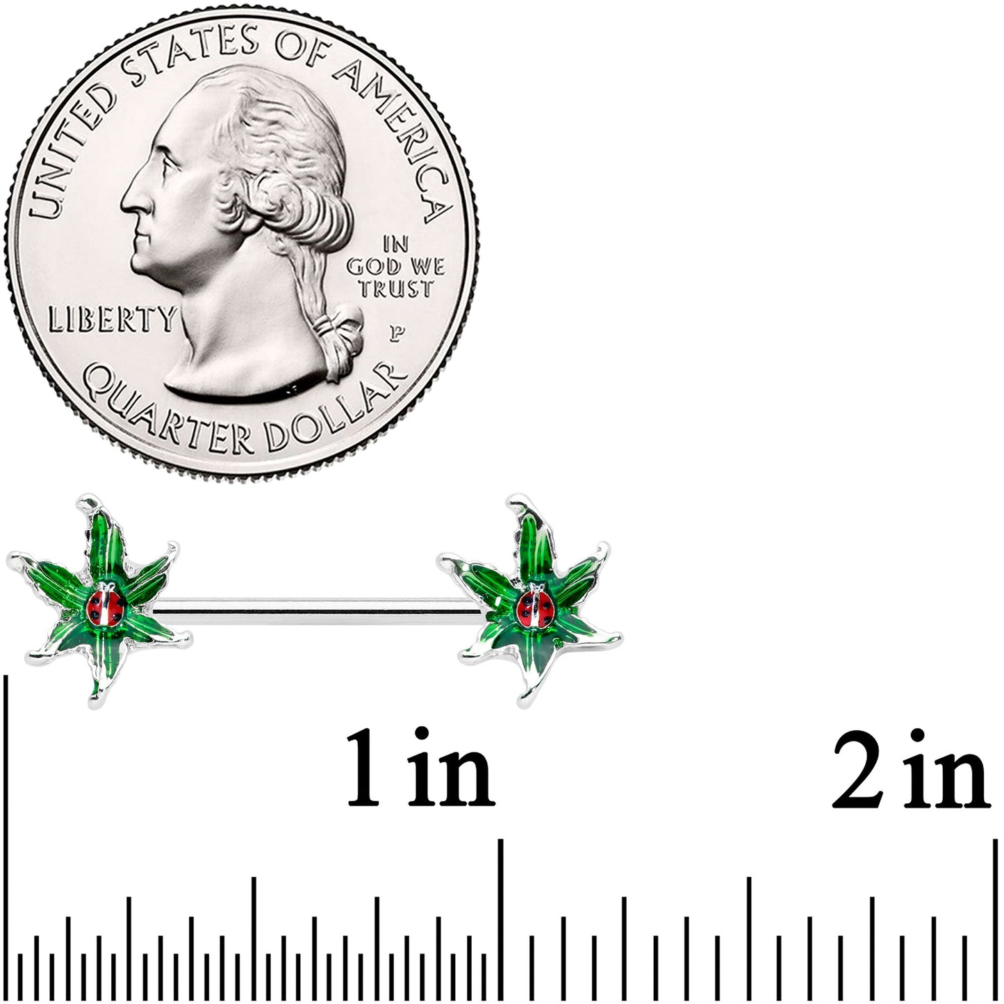 14G 9/16 Tiny Ladybug Leaves Barbell Nipple Ring Set