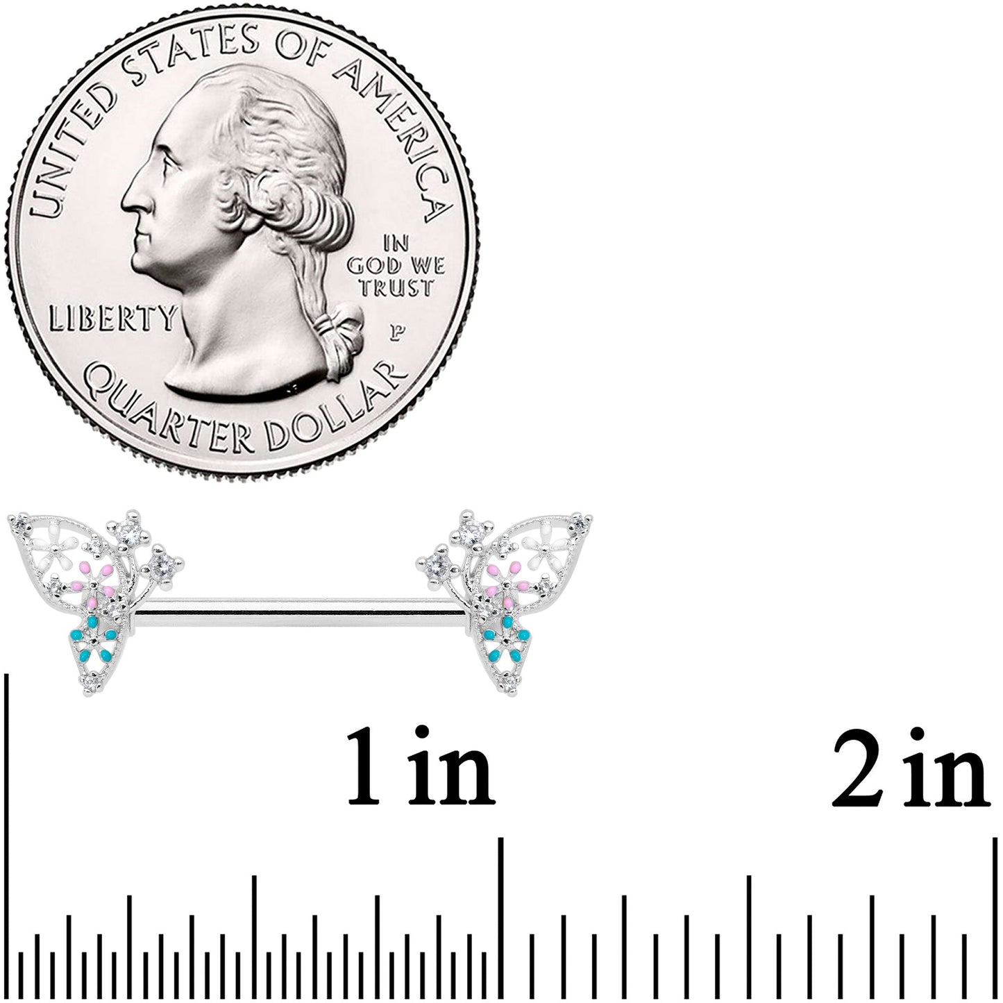 14G 9/16 Clear CZ Gem Abstract Butterfly Barbell Nipple Ring Set