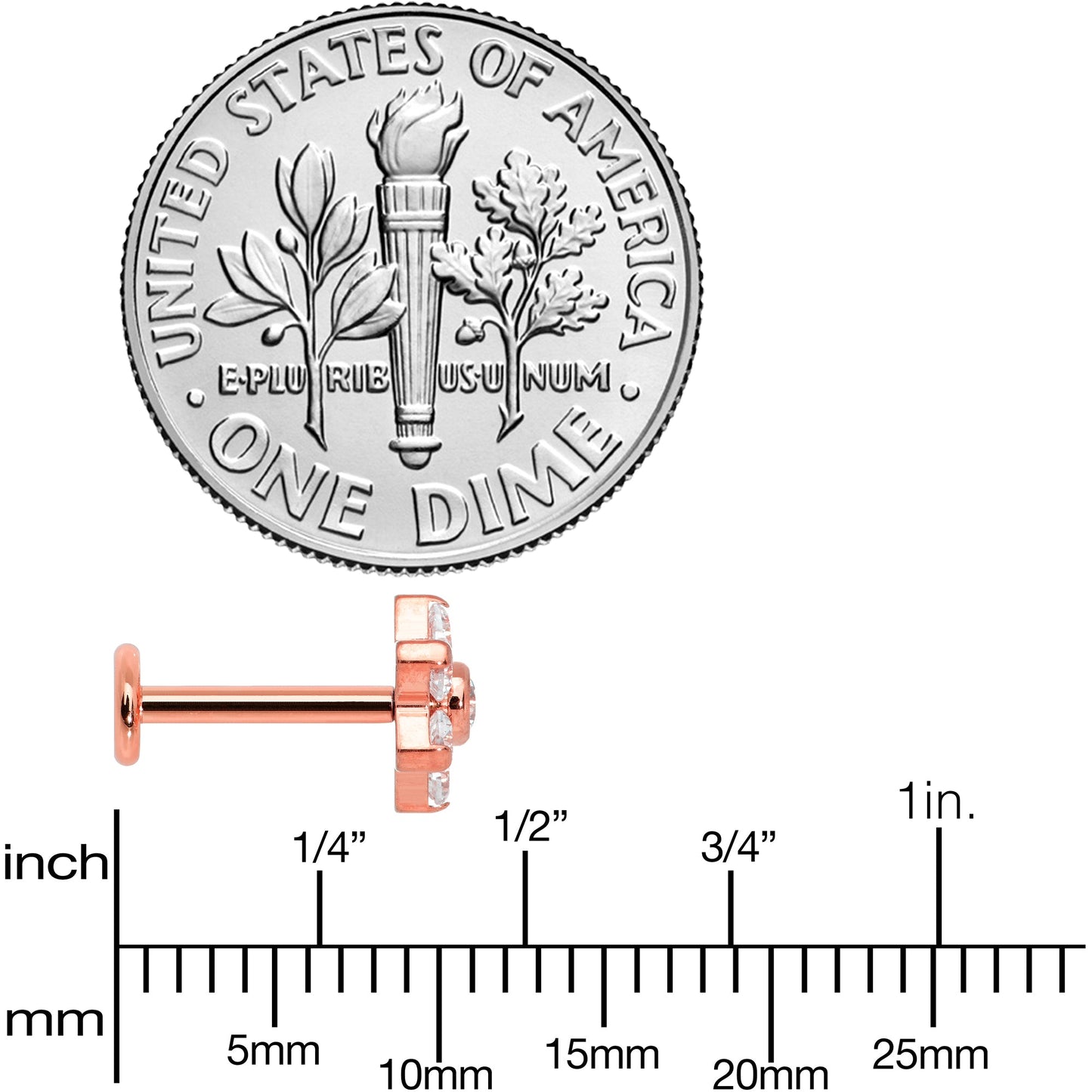 16G 5/16 Clear CZ Gem Rose Gold Hue G23 Titanium Flower Labret