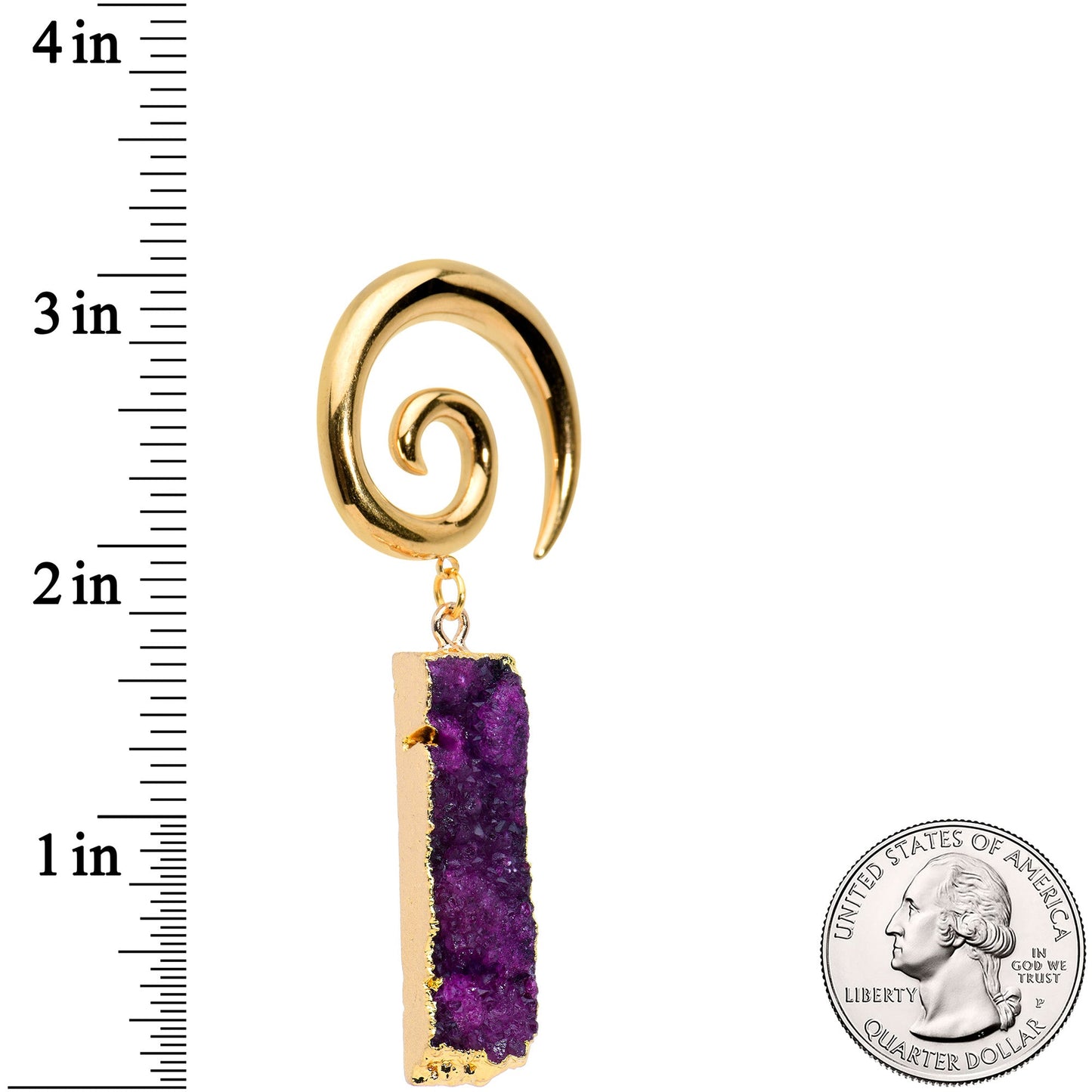 2G Purple Druzy Stone Rectangle Spiral Taper Ear Weights