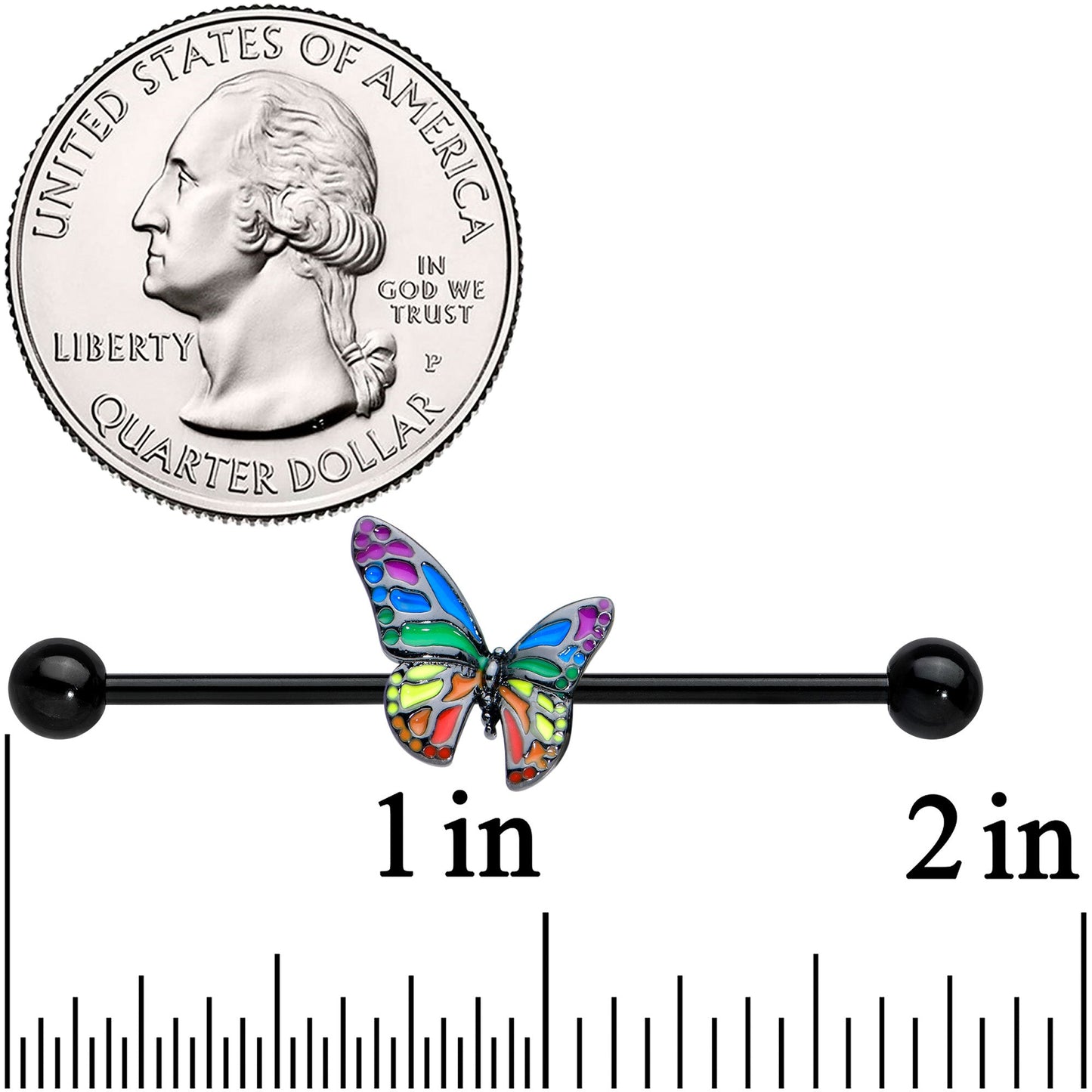 14G Black Rainbow Pride Butterfly Industrial Barbell 38mm