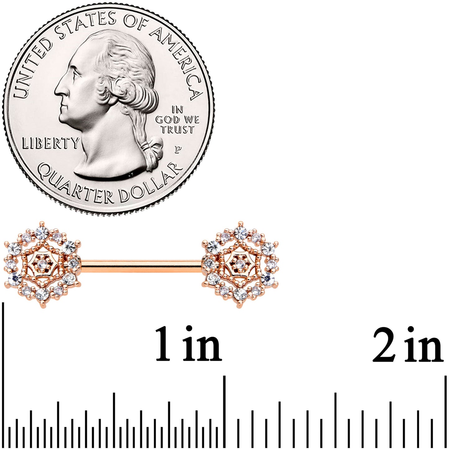 14G 9/16 Clear CZ Gem Rose Gold Hue Geometric Web Nipple Ring Set