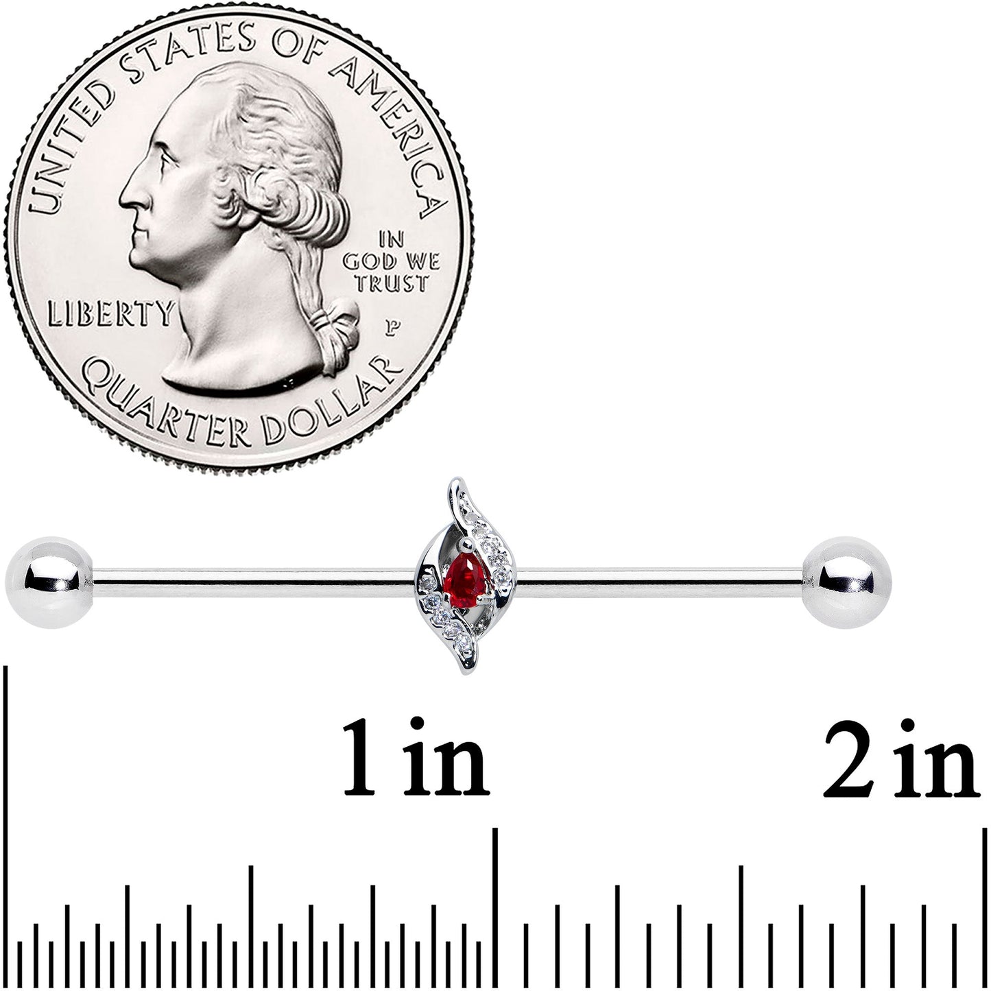 14G Clear Red Gem Swirling Oval Industrial Barbell 38mm