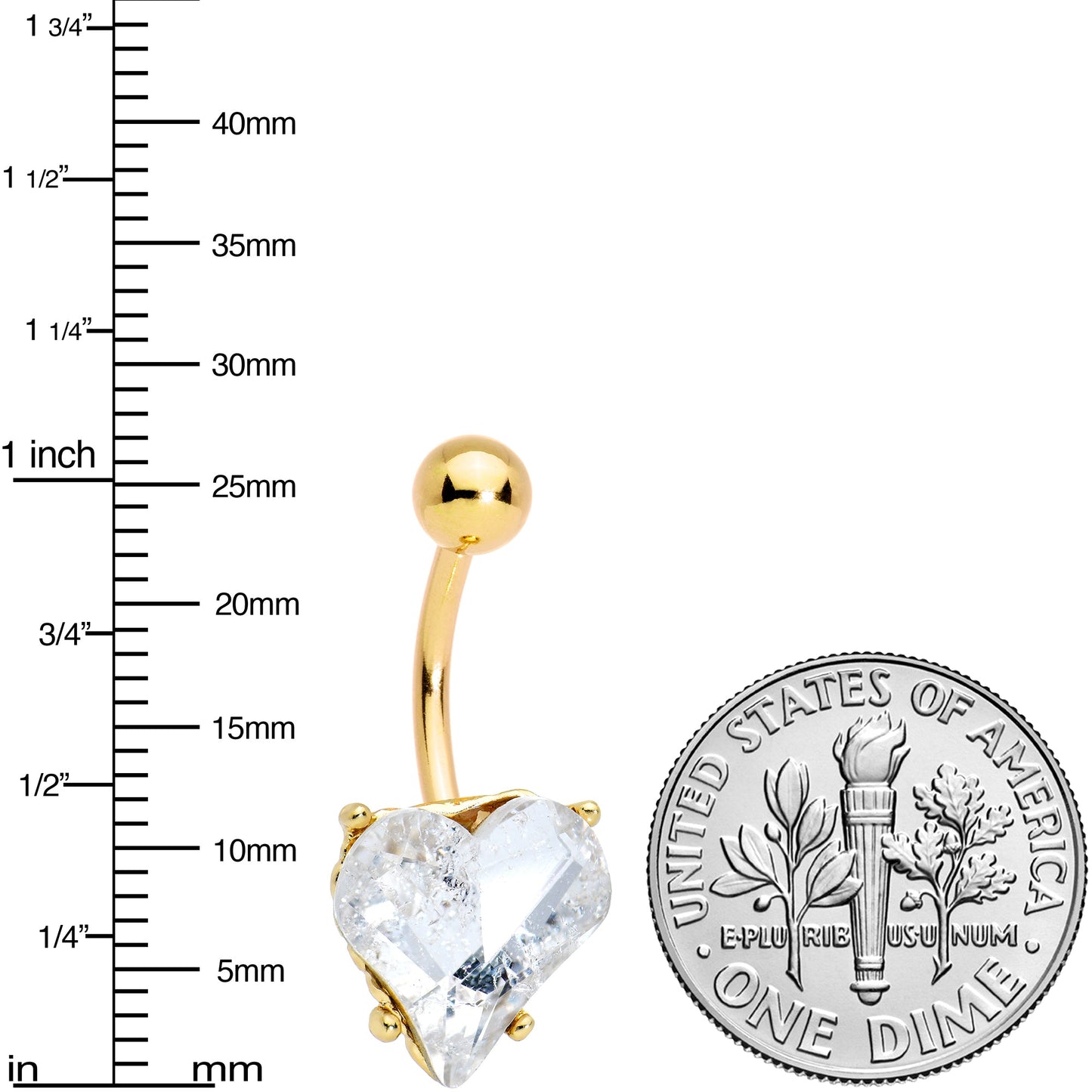 Clear Gem Gold Tone Big Heart Valentines Belly Ring