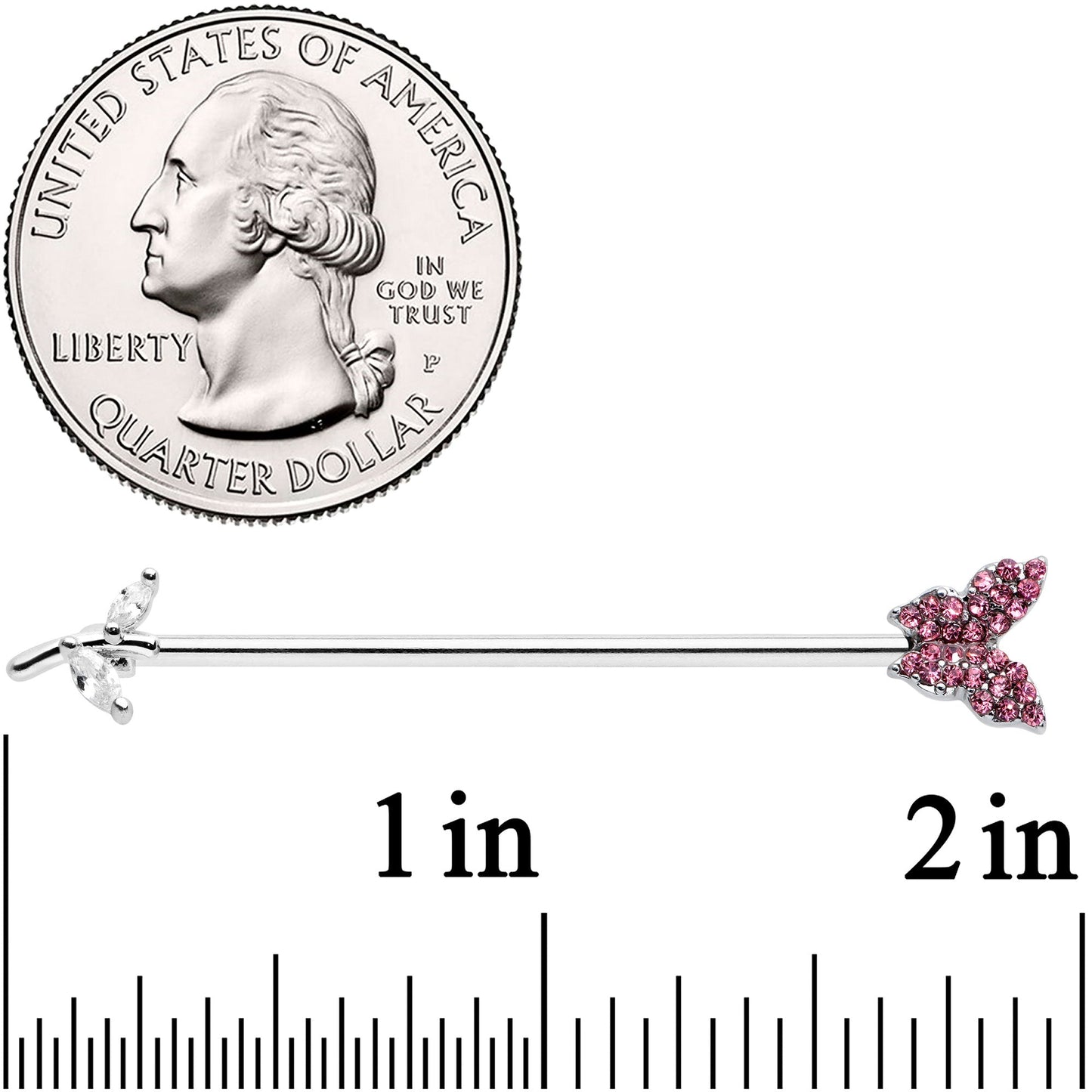 14G Clear Pink CZ Gem Branch Butterfly Industrial Barbell 38mm