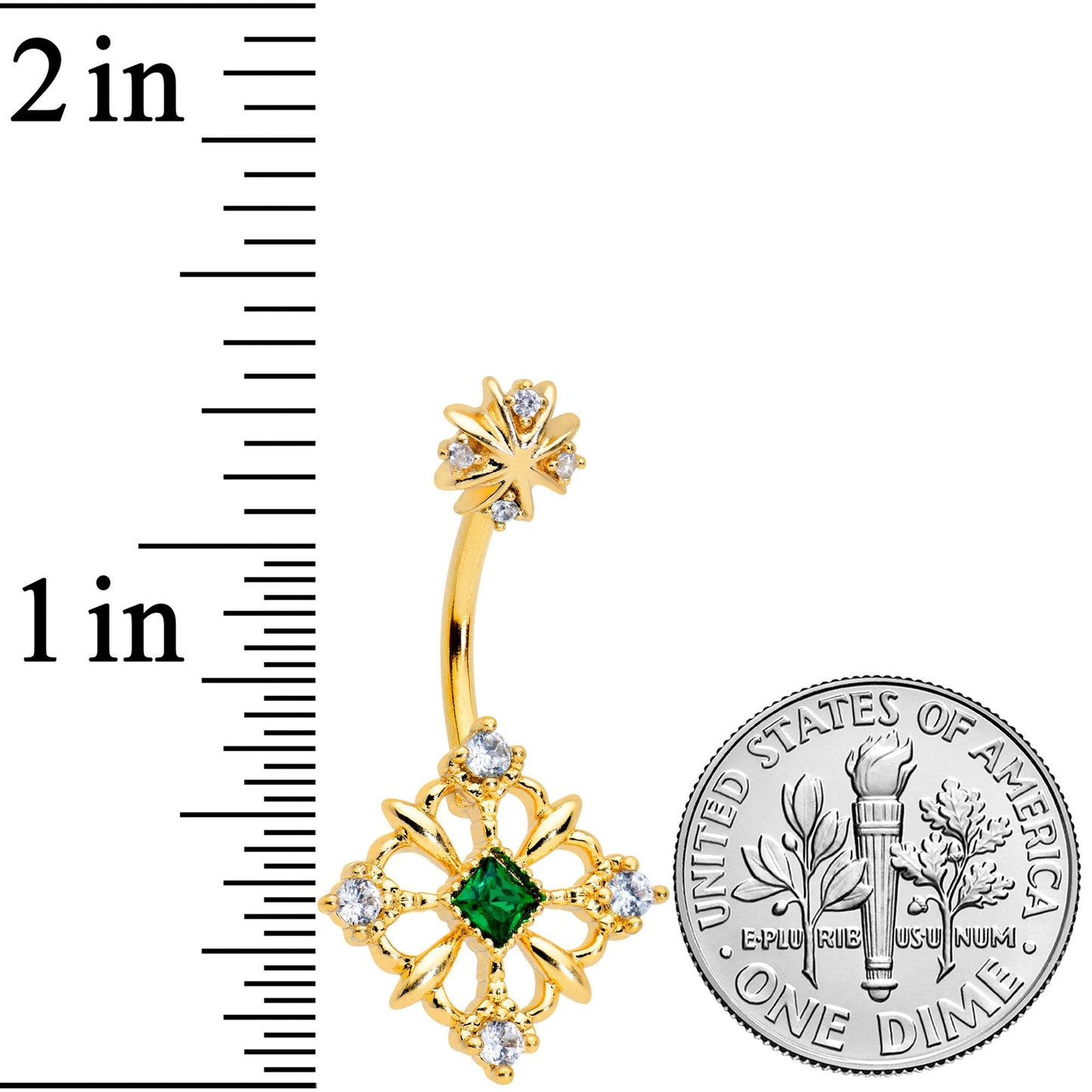 Clear Green Gem Gold Tone Noble Square Double Mount Belly Ring