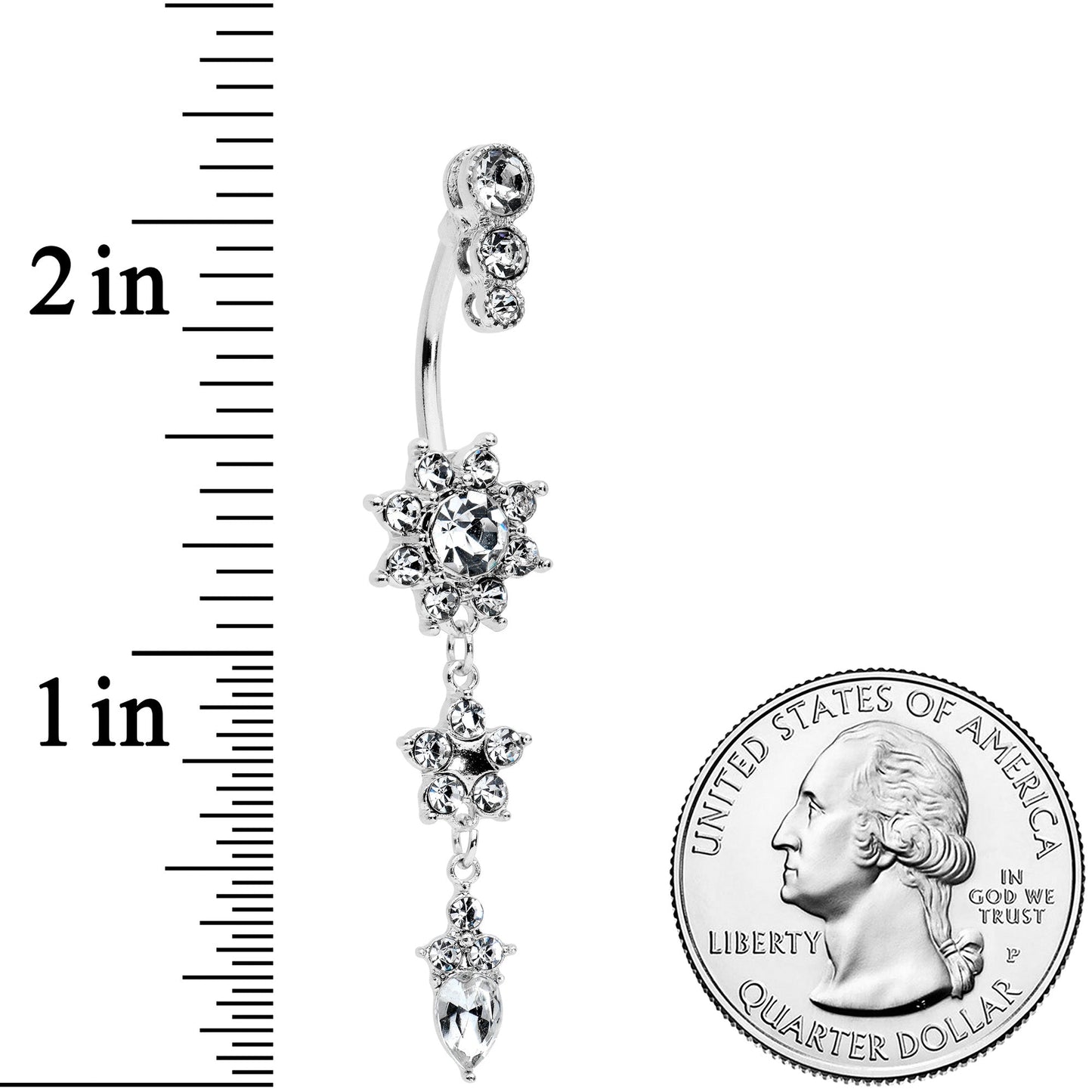 Clear Gem Triple Top Double Flower Drop Dangle Belly Ring