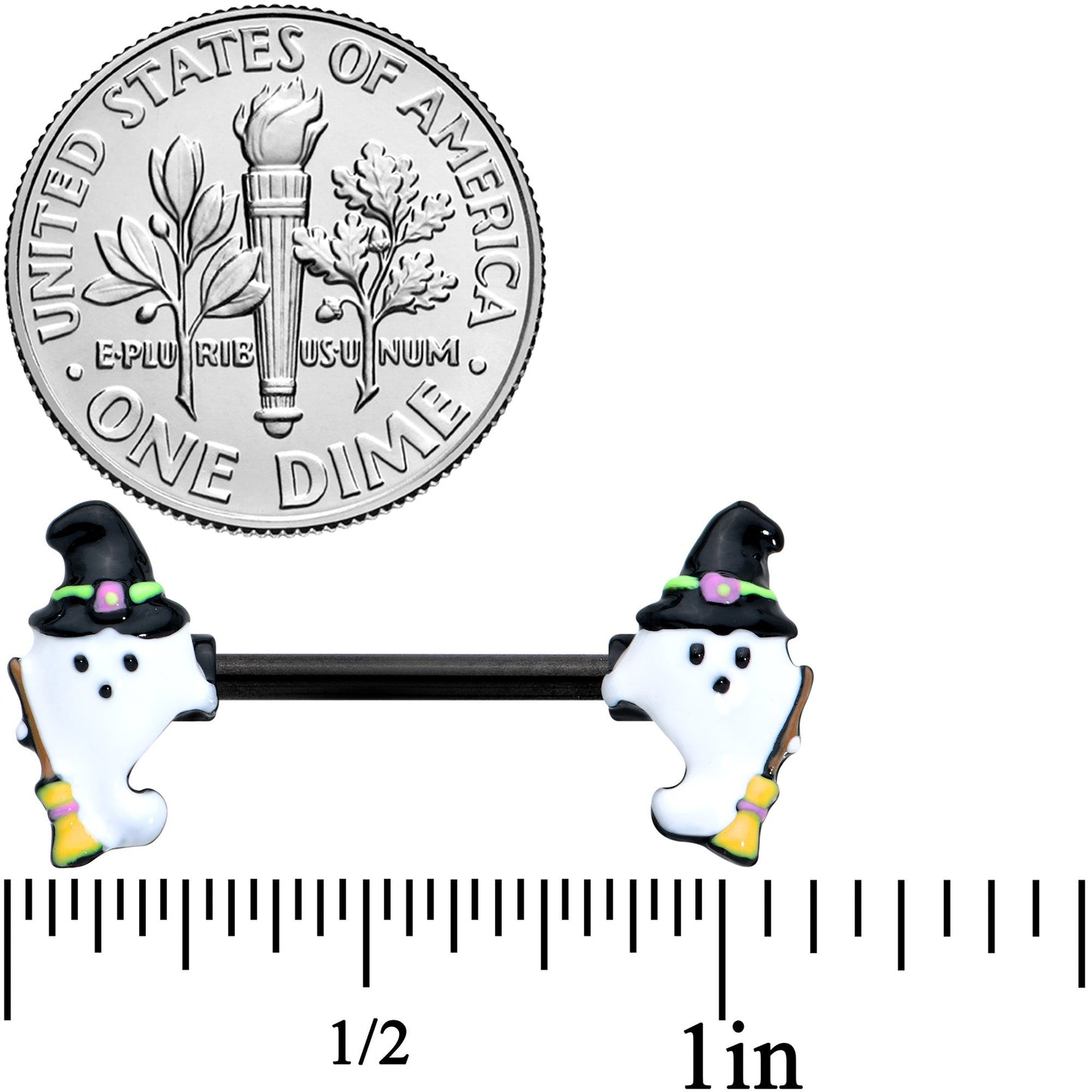 14G 9/16 Black Witch Ghosts Halloween Barbell Nipple Ring Set