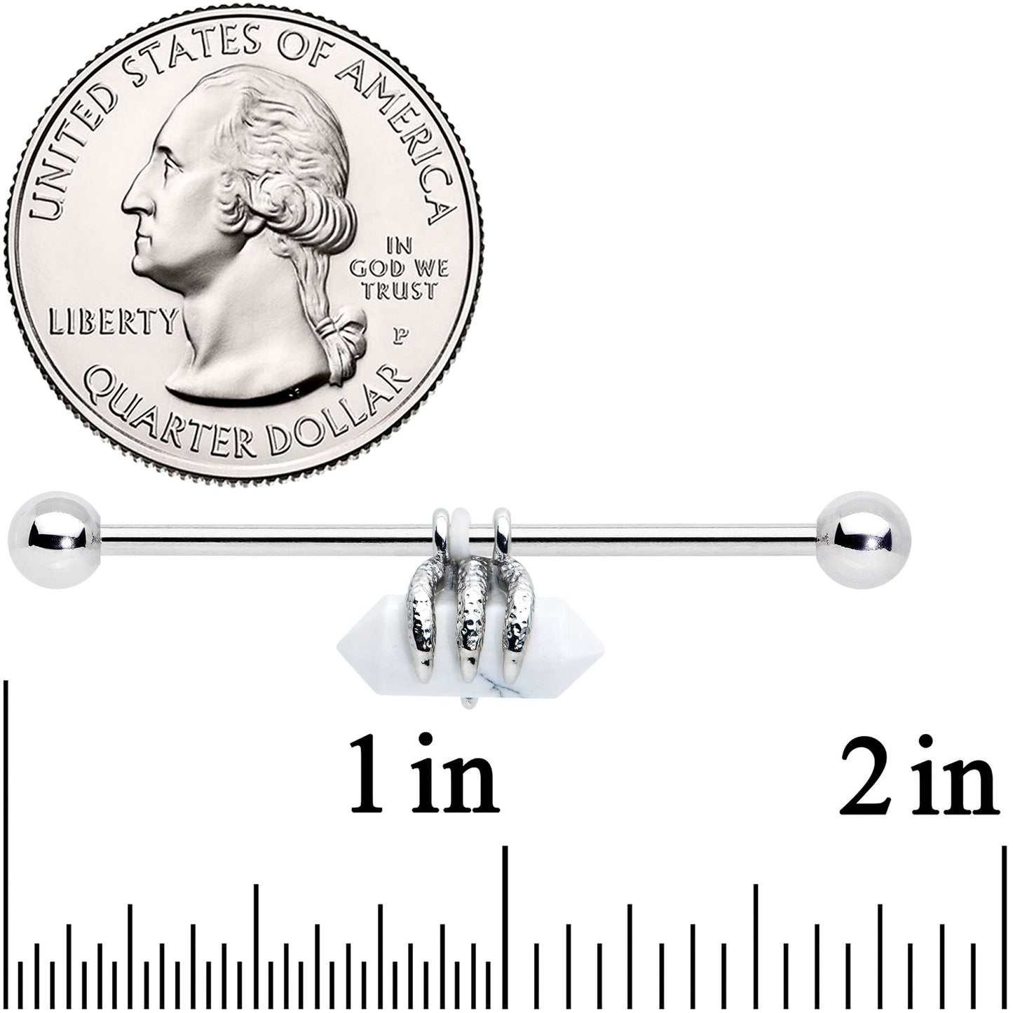 14G White Howlite Claw Industrial Barbell 38mm