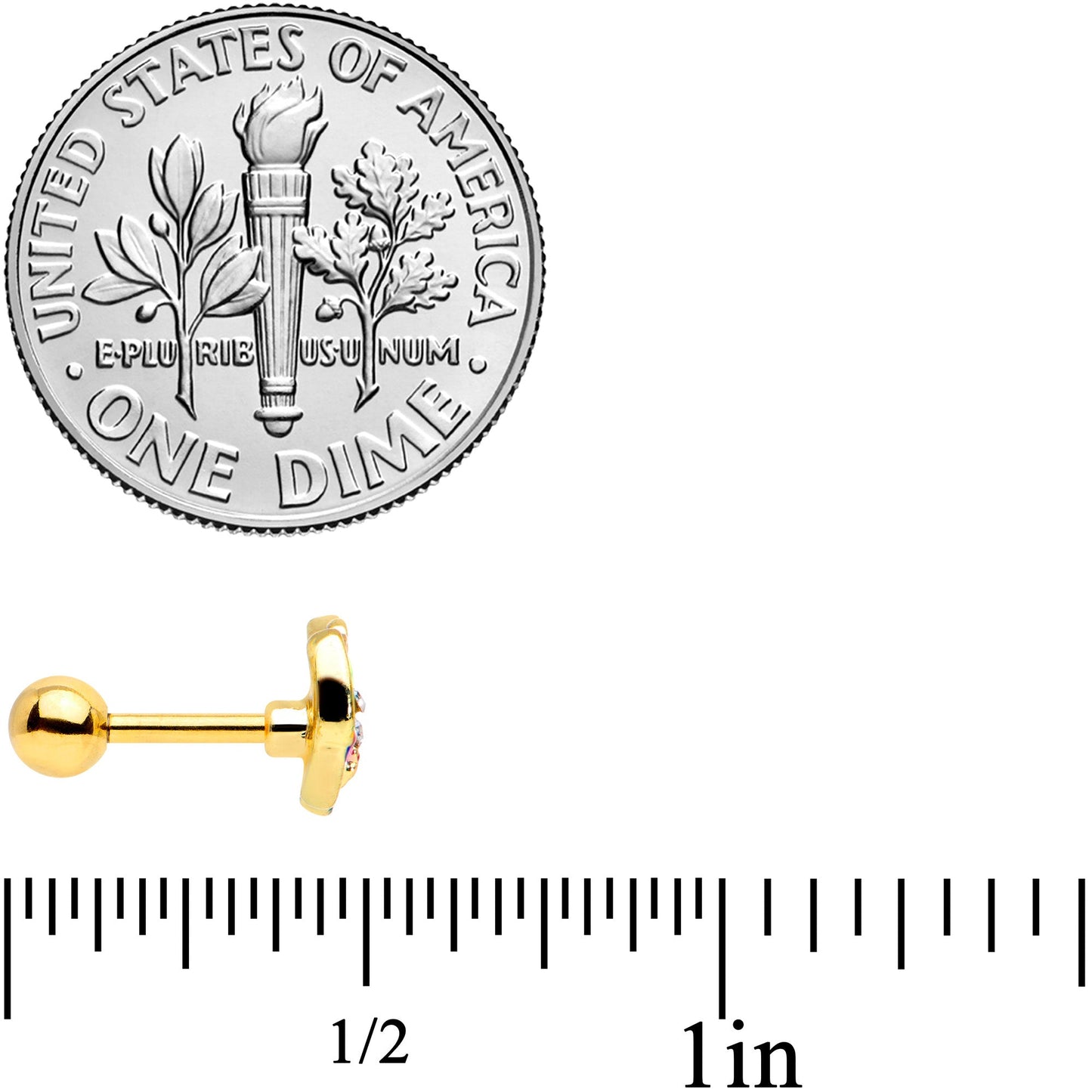 16G 1/4 Clear Gem Gold Tone Bright Butterfly Cartilage Tragus