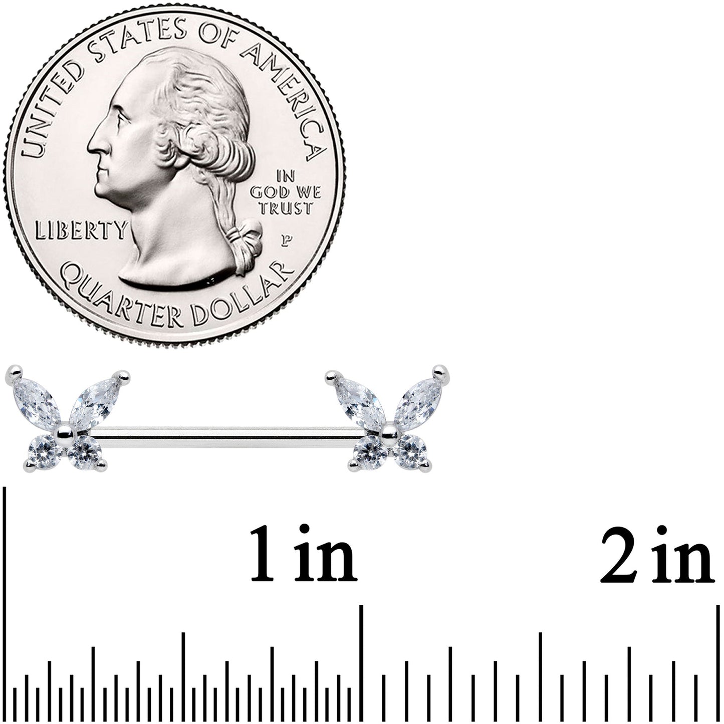 14G 9/16 Clear CZ Gem Butterflies Barbell Nipple Ring Set