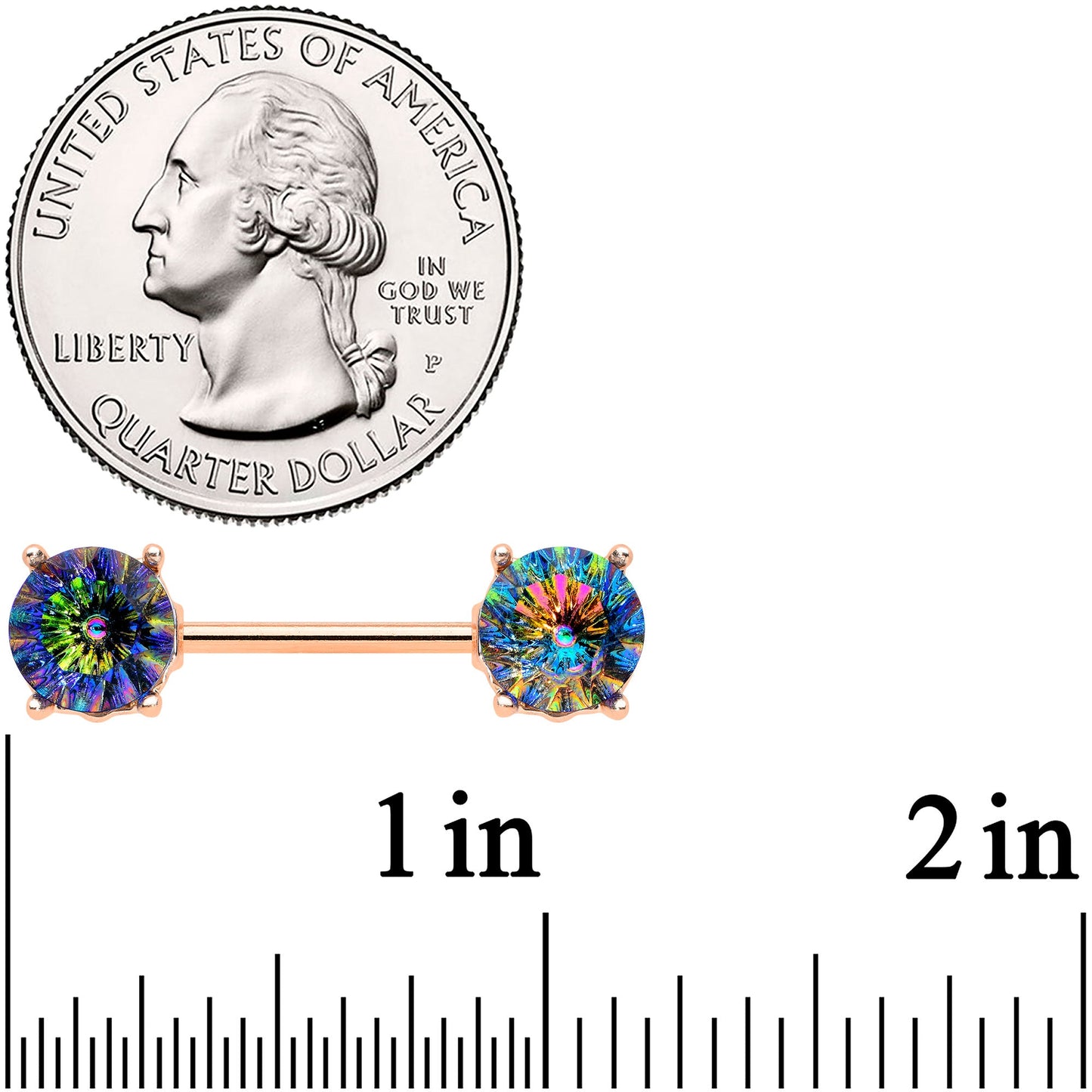 14G 9/16 Vitrail Gem Rose Gold Tone Simply Elegant Nipple Ring Set