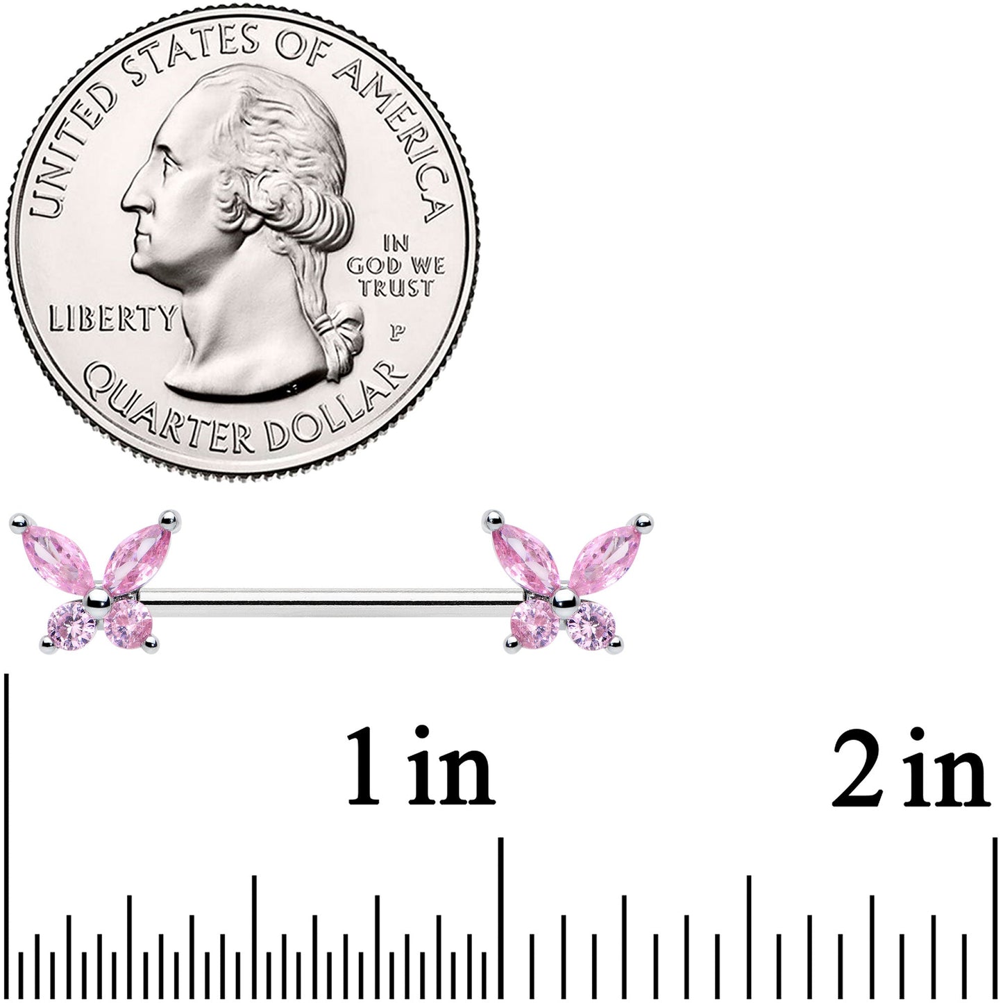 14G 3/4 Pink CZ Gem Butterflies Barbell Nipple Ring Set