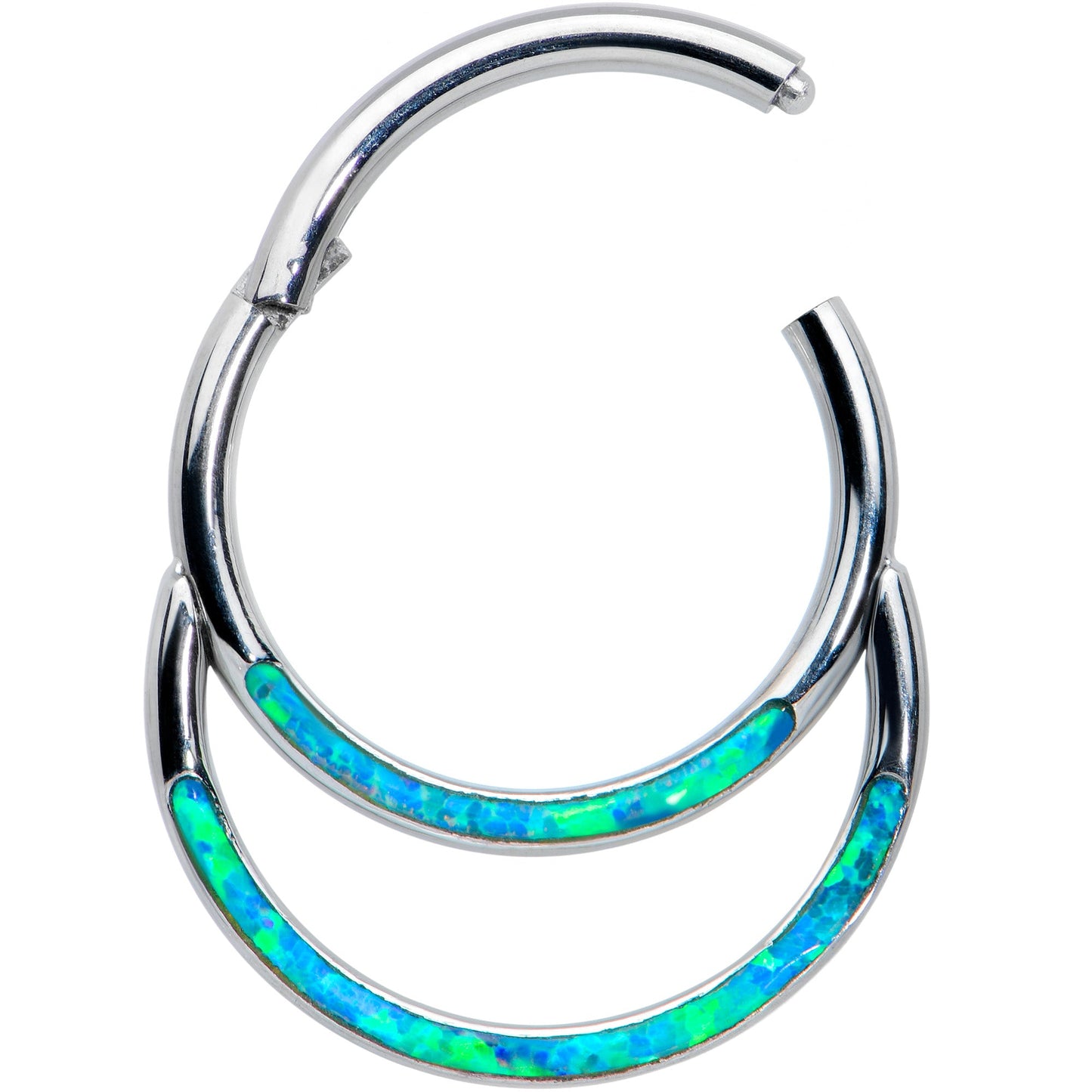 16G 3/8 Blue Synthetic Opal Double Row Hinged Segment Ring