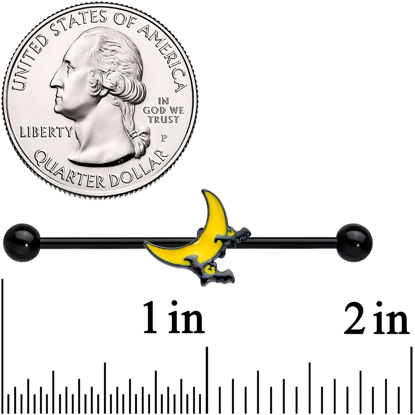 14G Black Batty Moon Halloween Industrial Barbell 1 9/16"
