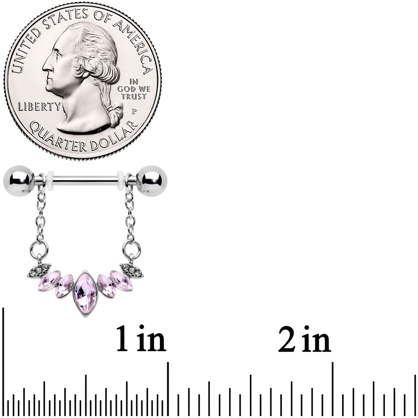 14G 9/16 Pink Gem Crowning Glory Chain Dangle Nipple Ring Set