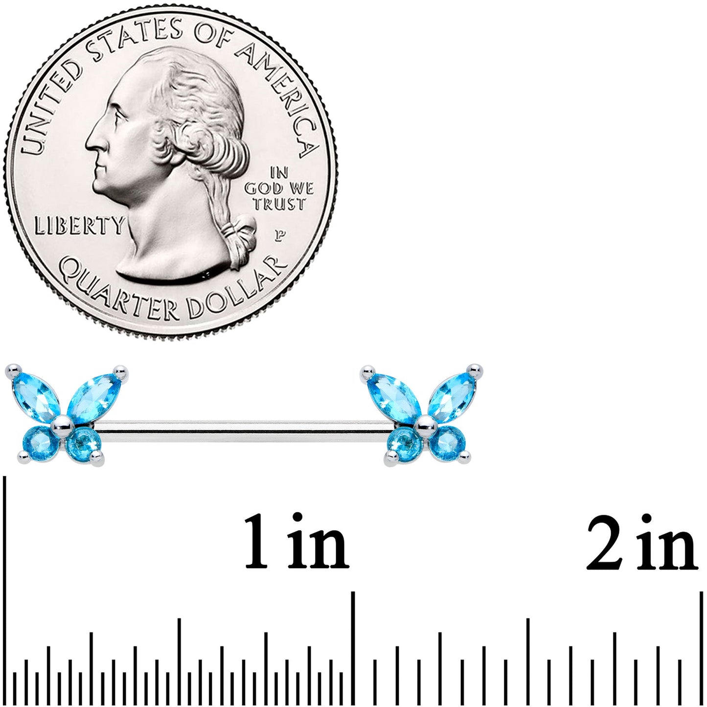 14G 3/4 Blue CZ Gem Butterflies Barbell Nipple Ring Set