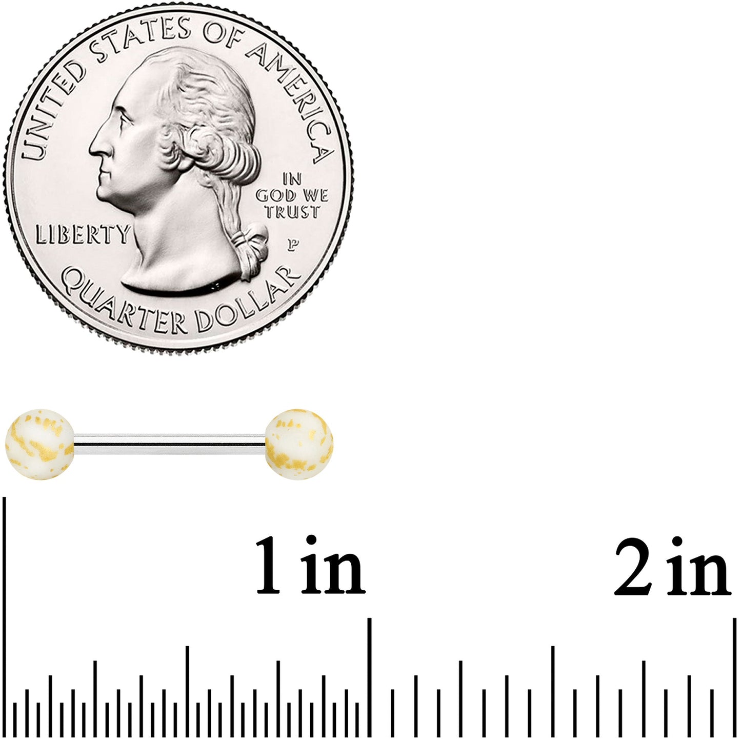 14G 9/16 Matte White Splatter Barbell Nipple Ring Set