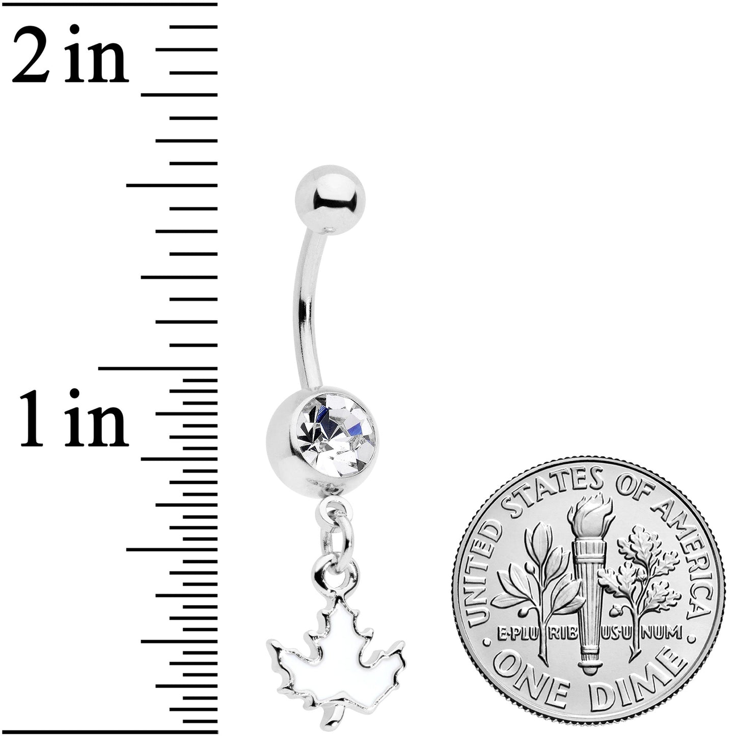 Clear Gem Autumn White Maple Leaf Dangle Belly Ring