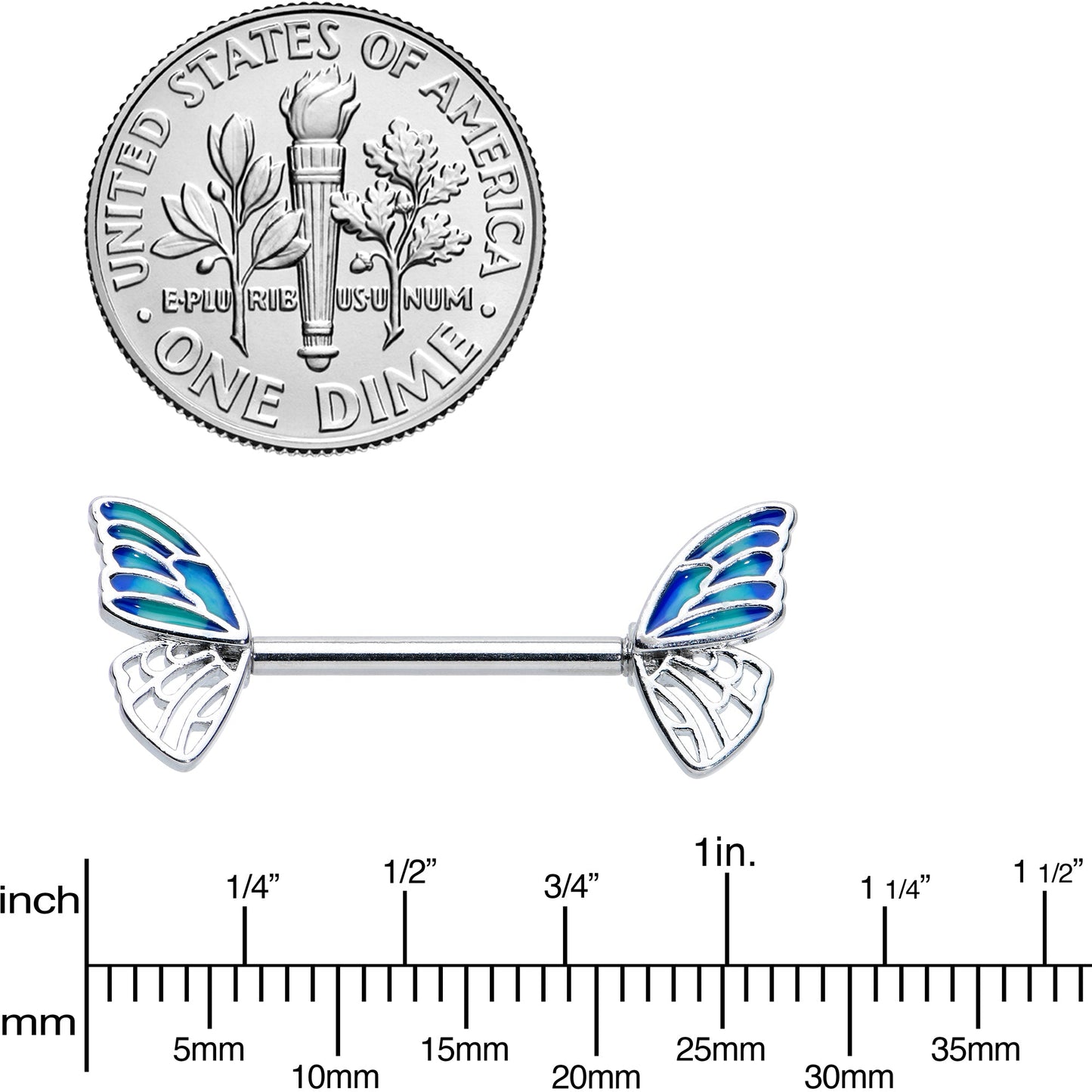 14G 9/16 Simple Blue Wing Butterfly Barbell Nipple Ring Set