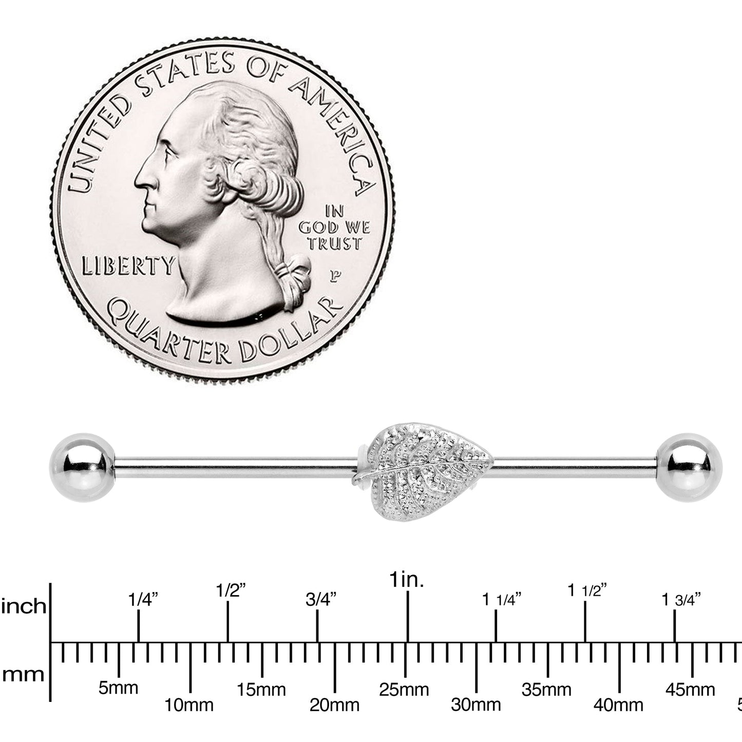 14G Autumn Textured Leaf Industrial Barbell 38mm