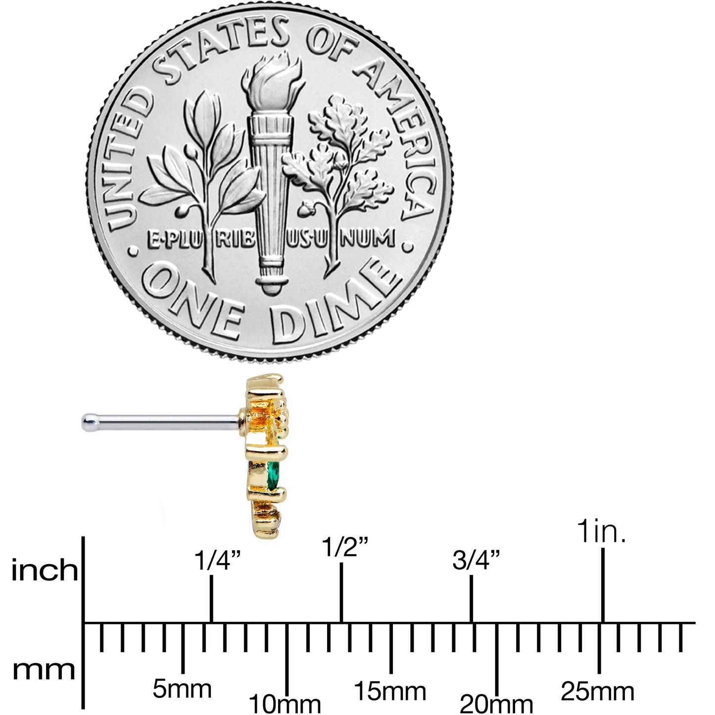 20G 1/4 Clear Green Gem Sunlit Palm Tree Nose Bone