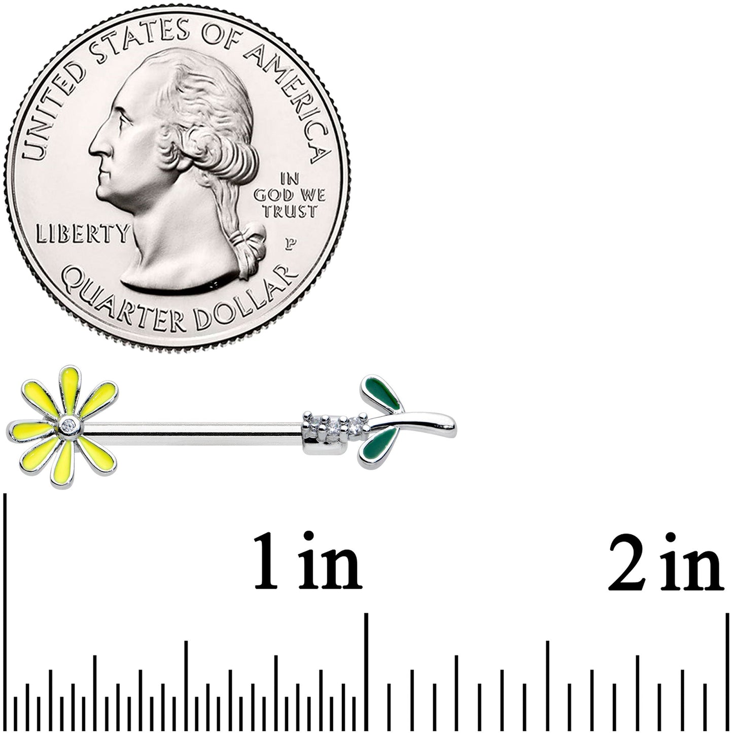 14G 9/16 Clear CZ Gem Whimsy Daisy Flower Barbell Nipple Ring Set