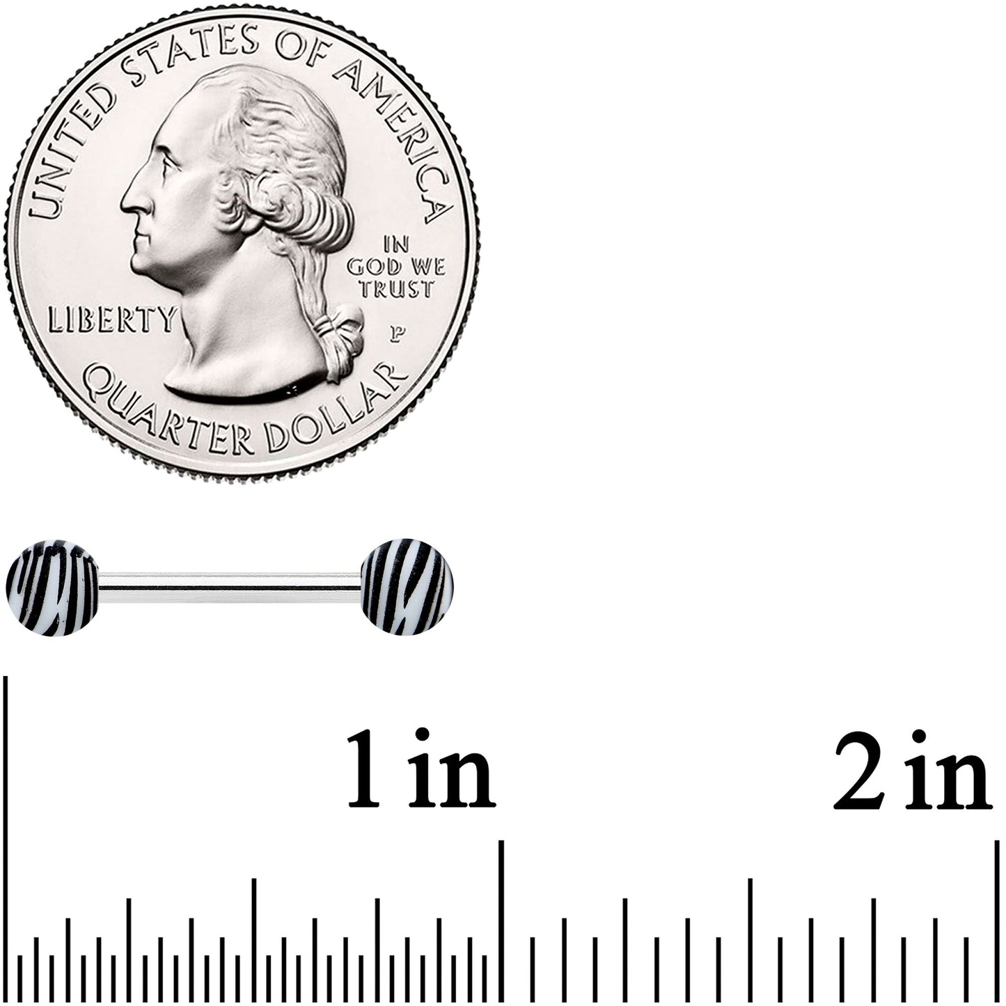 14G 9/16 Matte White Zebra Stripe Barbell Nipple Ring Set