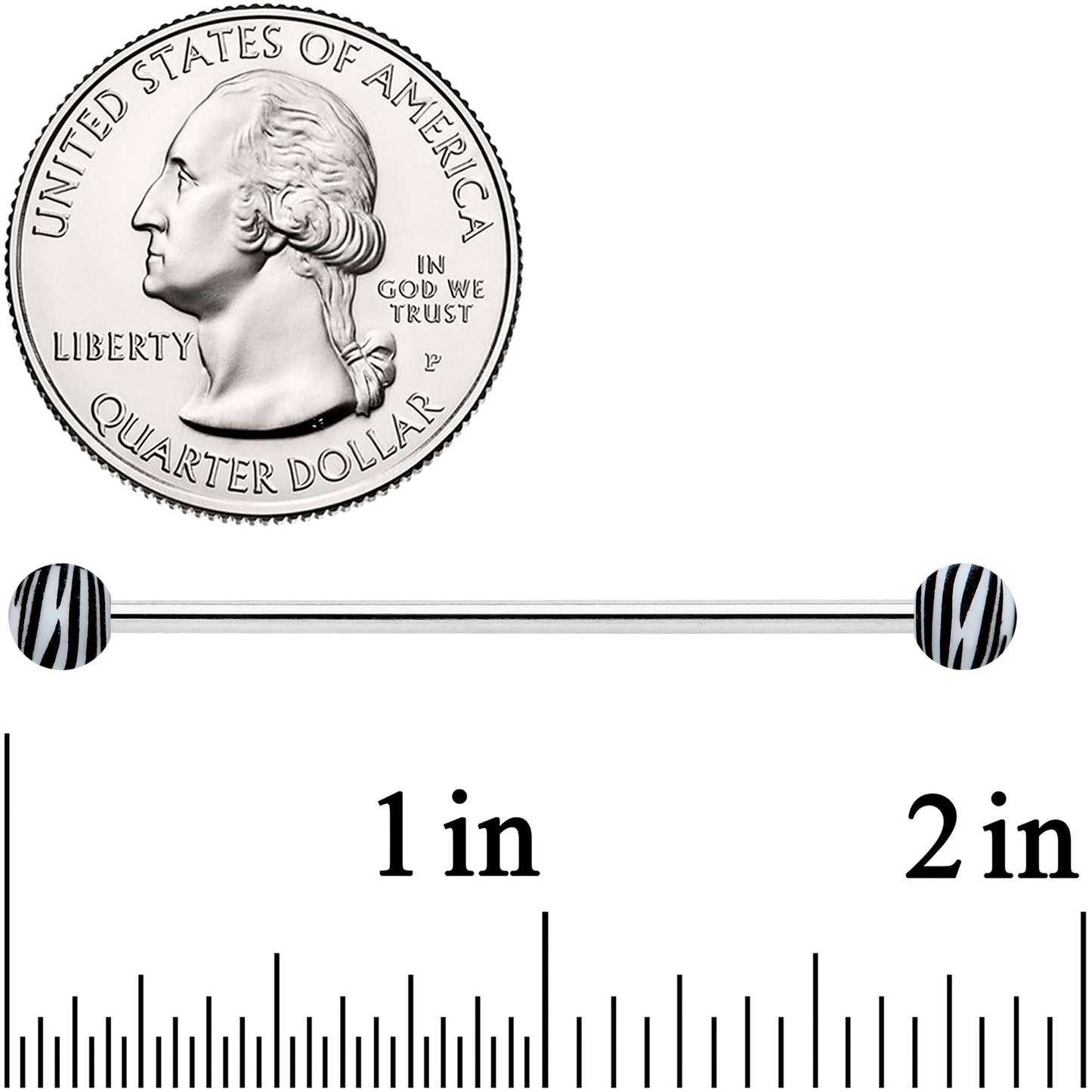 14G Matte White Zebra Stripe Industrial Barbell 38mm