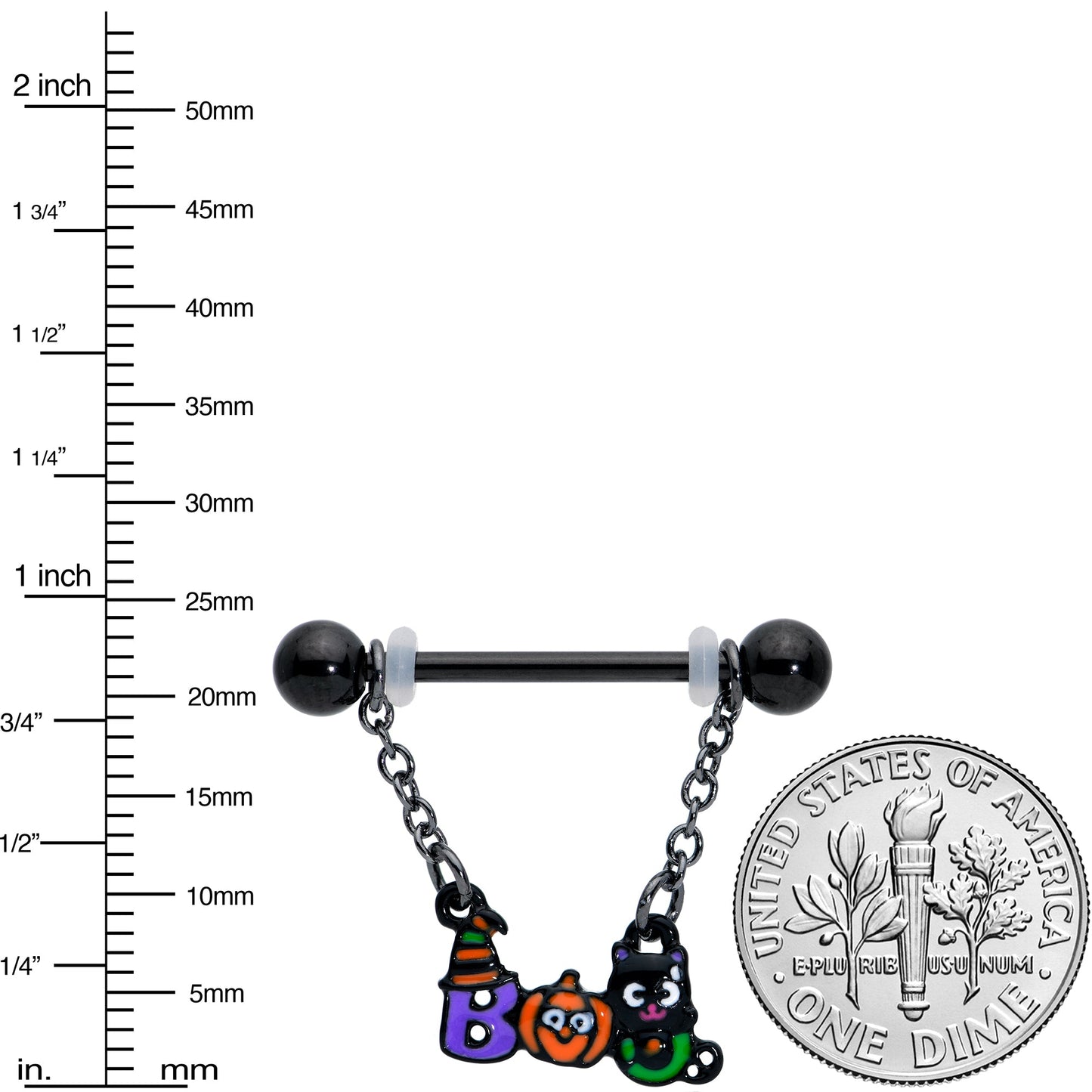14G 5/8 Black Boo Party Halloween Chain Dangle Nipple Ring Set