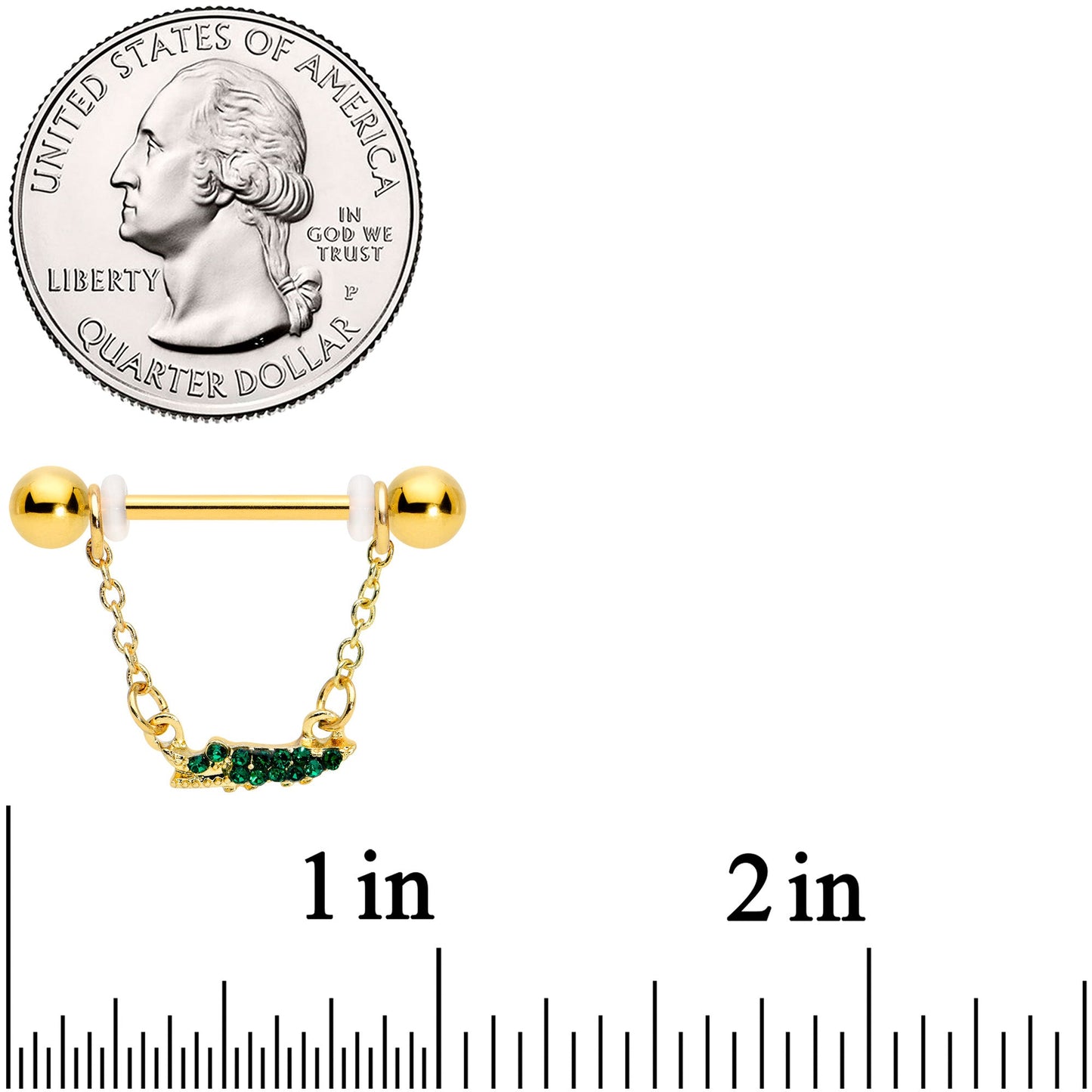 14G 5/8 Green Gem Gold Hue Gator Palm Tree Dangle Nipple Ring Set