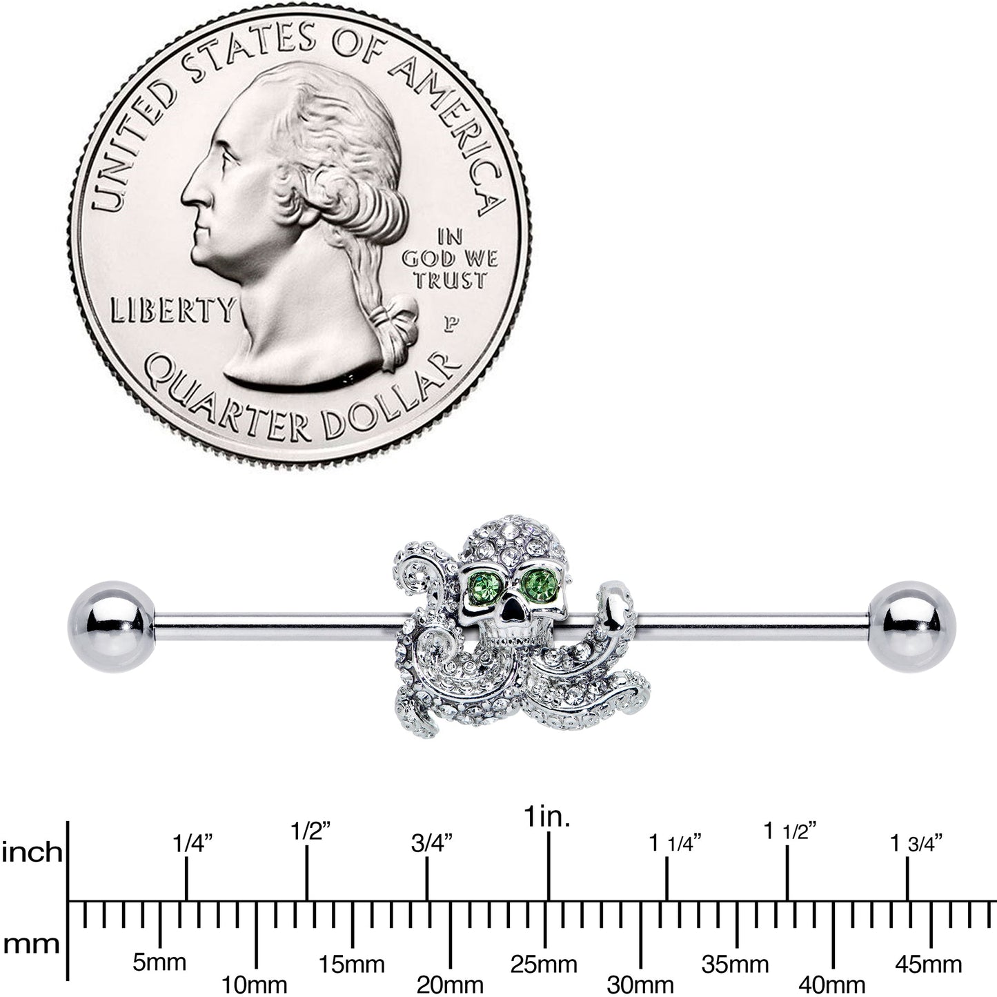 14G Clear Green Gem Sunglasses Octopus Industrial Barbell 38mm