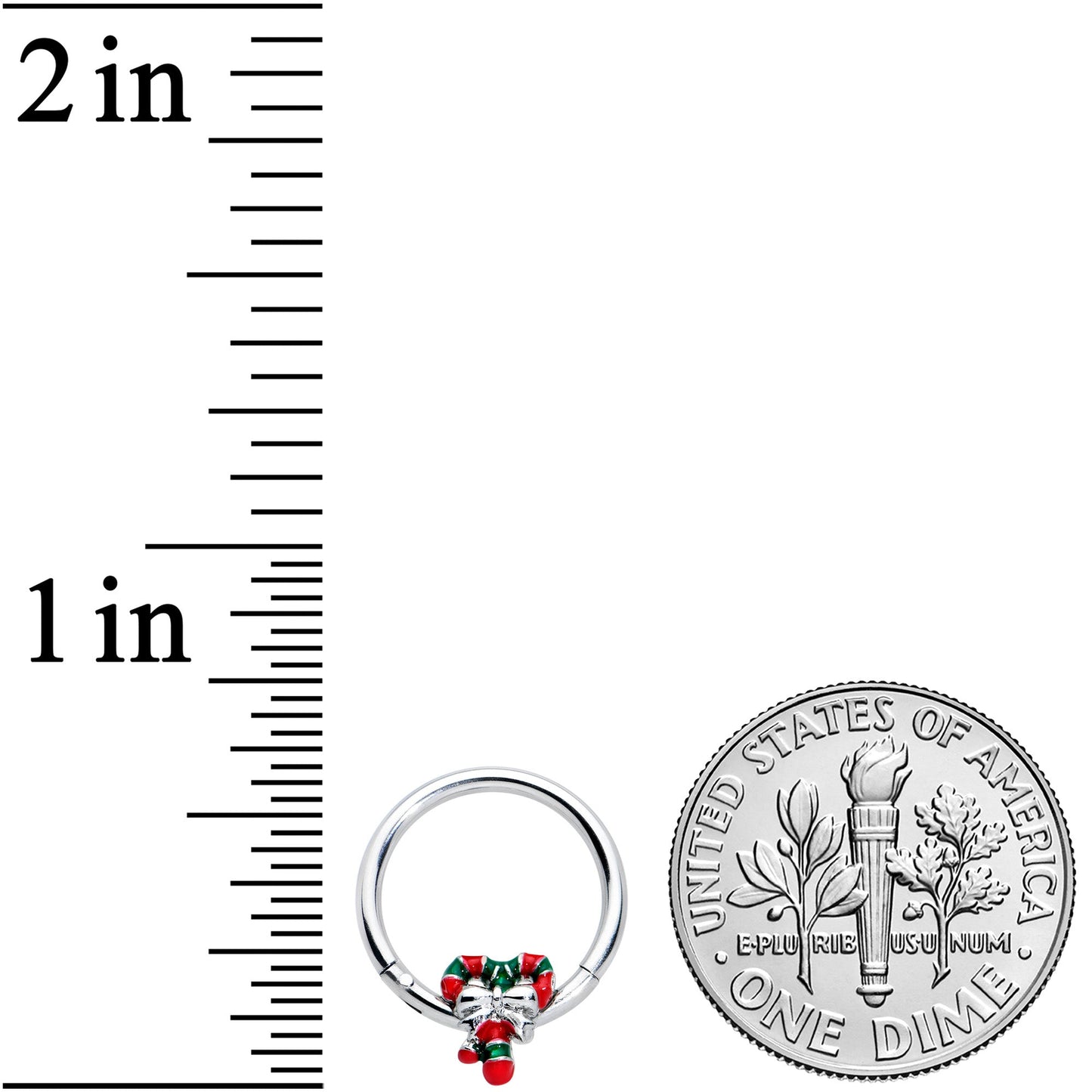 16G 3/8 Pair of Christmas Candy Canes Hinged Segment Ring