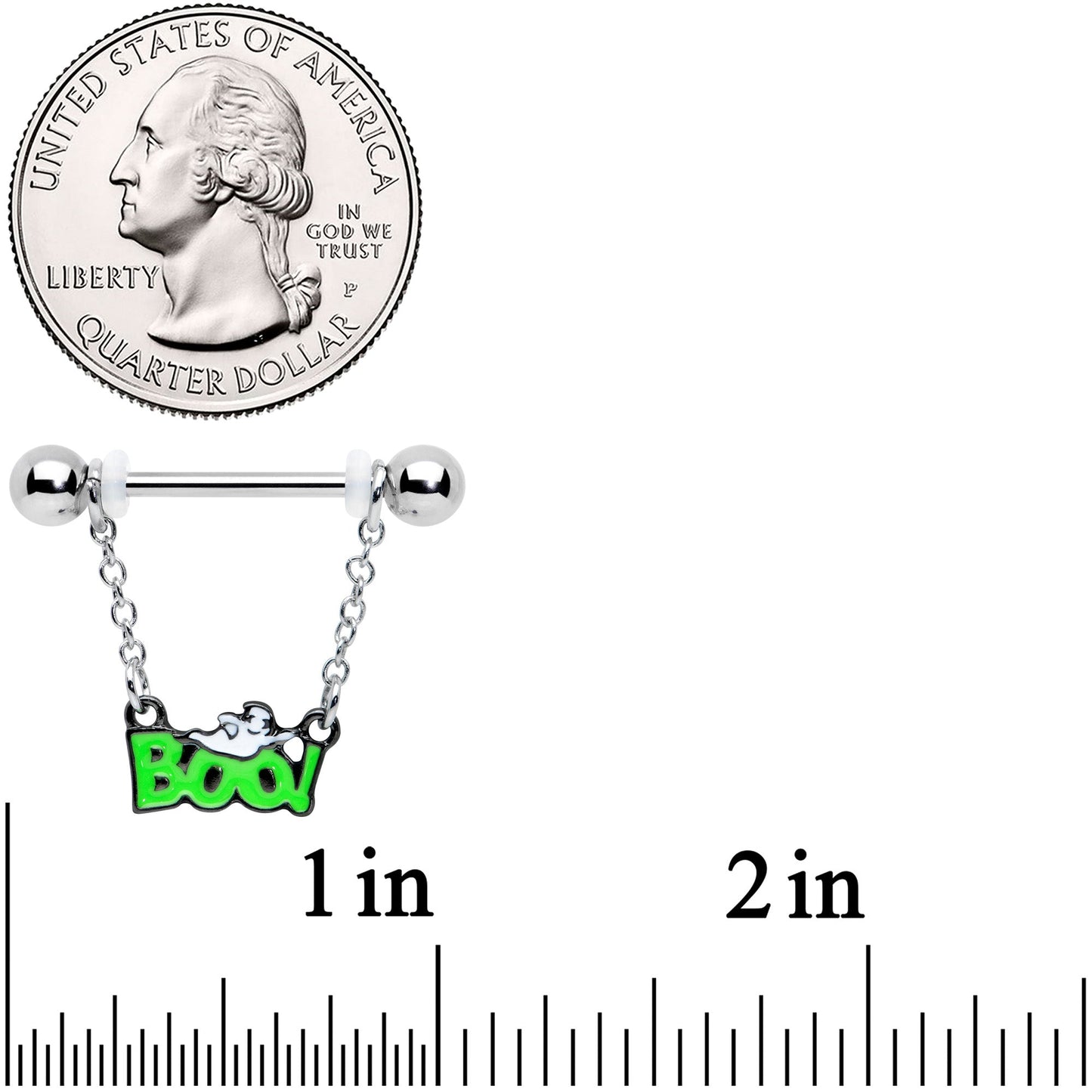 14G 5/8 Green Boo Smile Ghost Halloween Dangle Nipple Ring Set