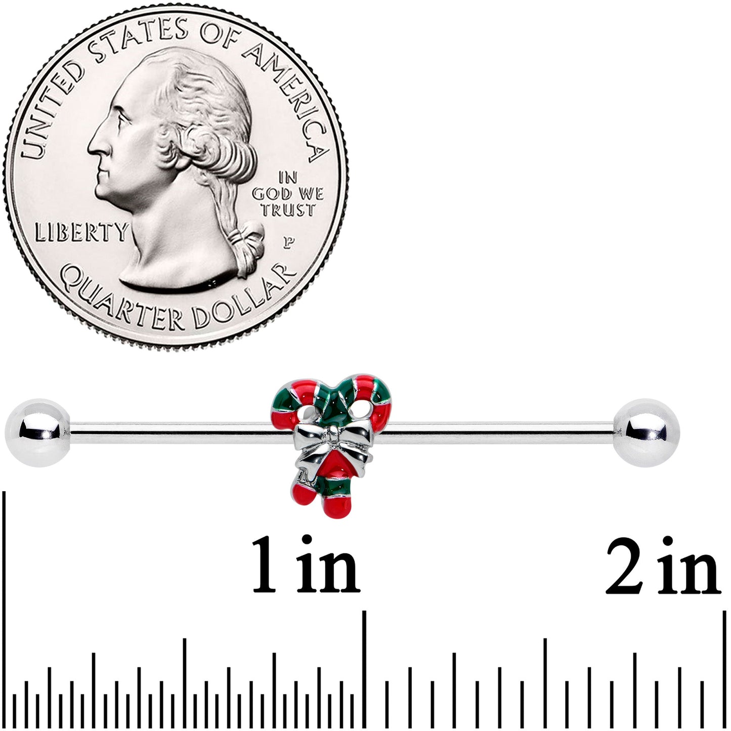 14G Pair of Candy Canes Christmas Industrial Barbell 38mm