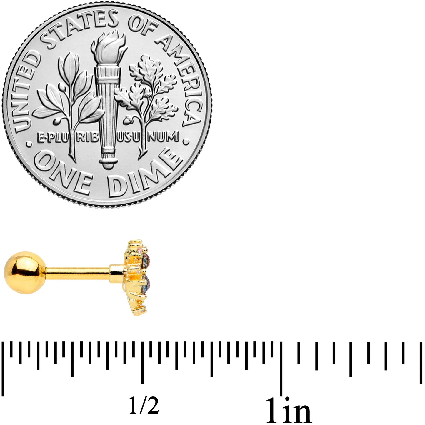 16G 1/4 Purple Tourmaline Gold Tone Spray Cartilage Tragus