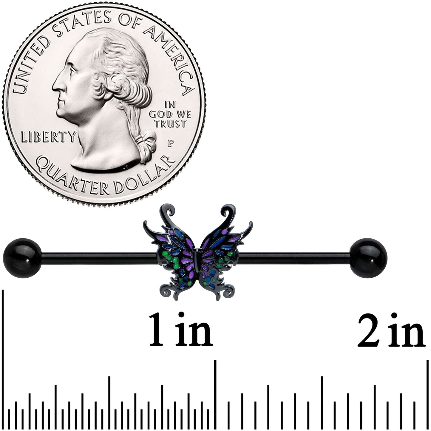 14G Black Fantasy Faerie Wings Industrial Barbell 38mm