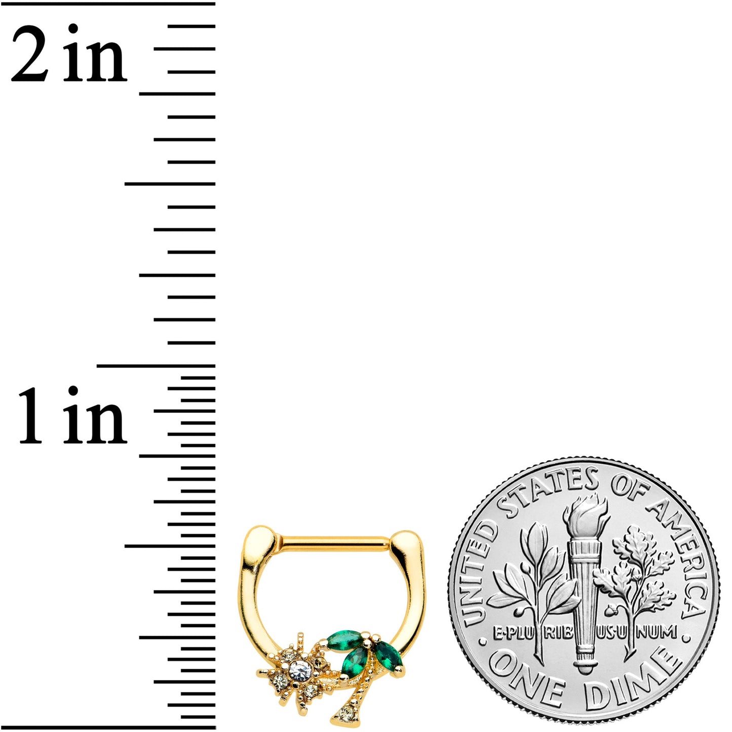 16G 5/16 Green Gem Gold Tone Sun Palm Tree Cartilage Clicker Ring