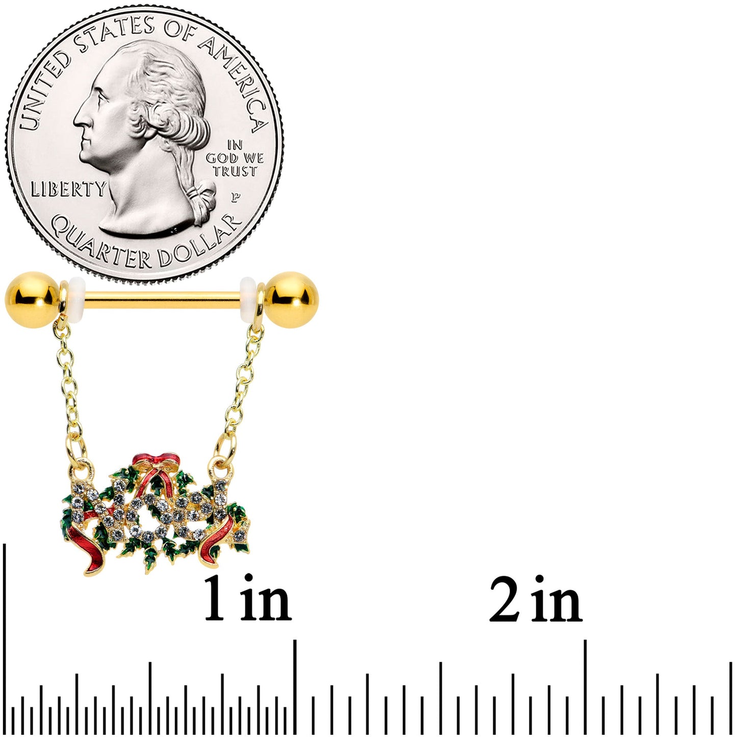 14G 9/16 Clear Gem Gold Tone Garland Christmas Nipple Ring Set