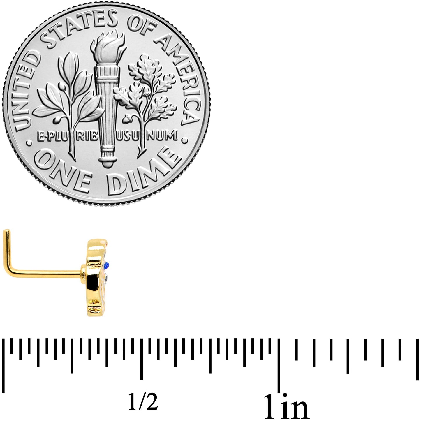 20G 7mm Clear Gem Gold Tone Santa Christmas L Shape Nose Ring