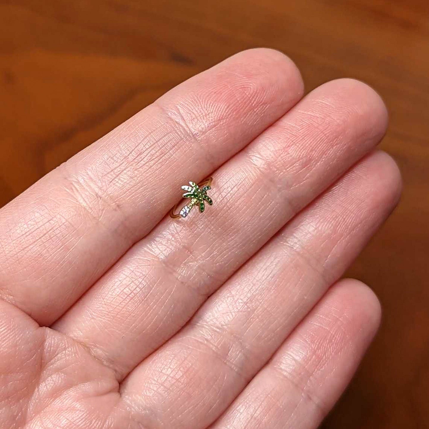 16G 5/16 Clear Green Gem Gold Tone Retro Palm Tree Nose Hoop